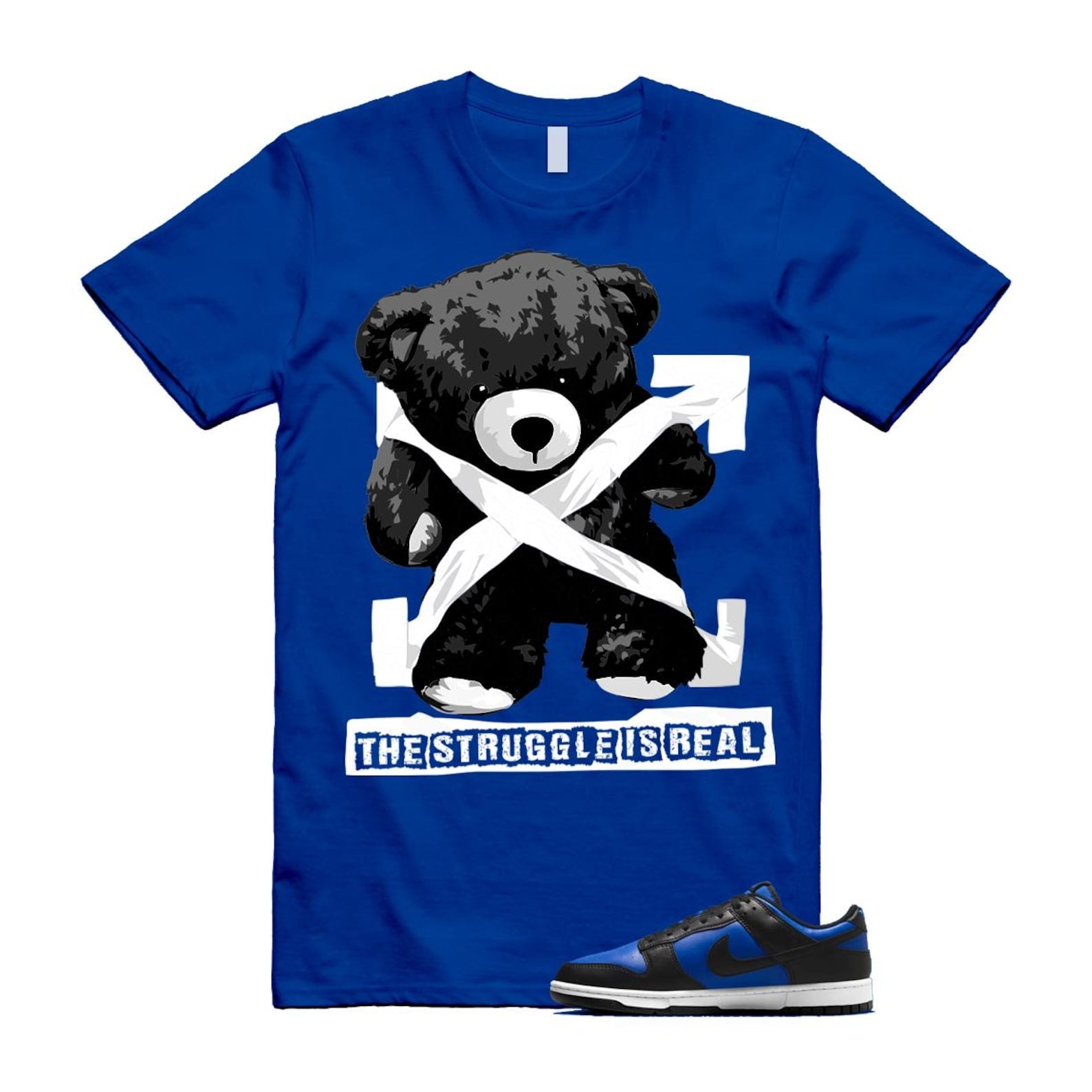 Dunk Hyper Royal Black White T Shirt Match STRUG HF5441-401 T-Shirt, Sneaker Match Tee