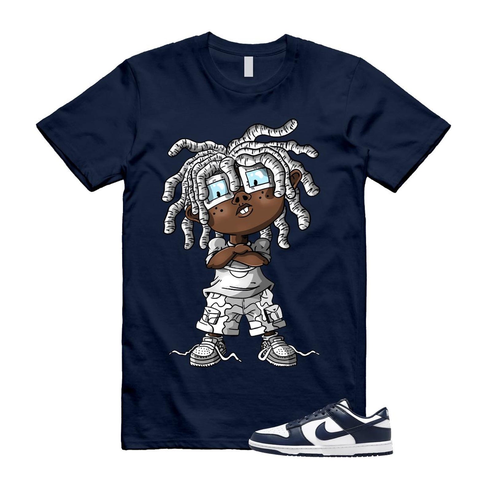 Dunk Midnight Navy White Low T Shirt Match CHONGO HF5441-107 T-Shirt, Sneaker Match Tee