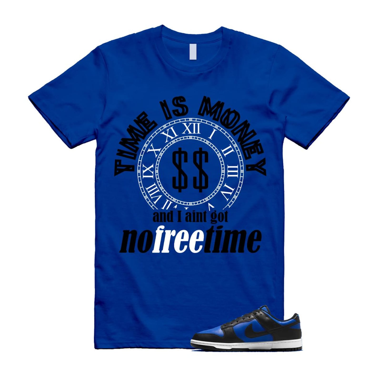 Dunk Hyper Royal Black White T Shirt Match FREE HF5441-401 T-Shirt, Sneaker Match Tee