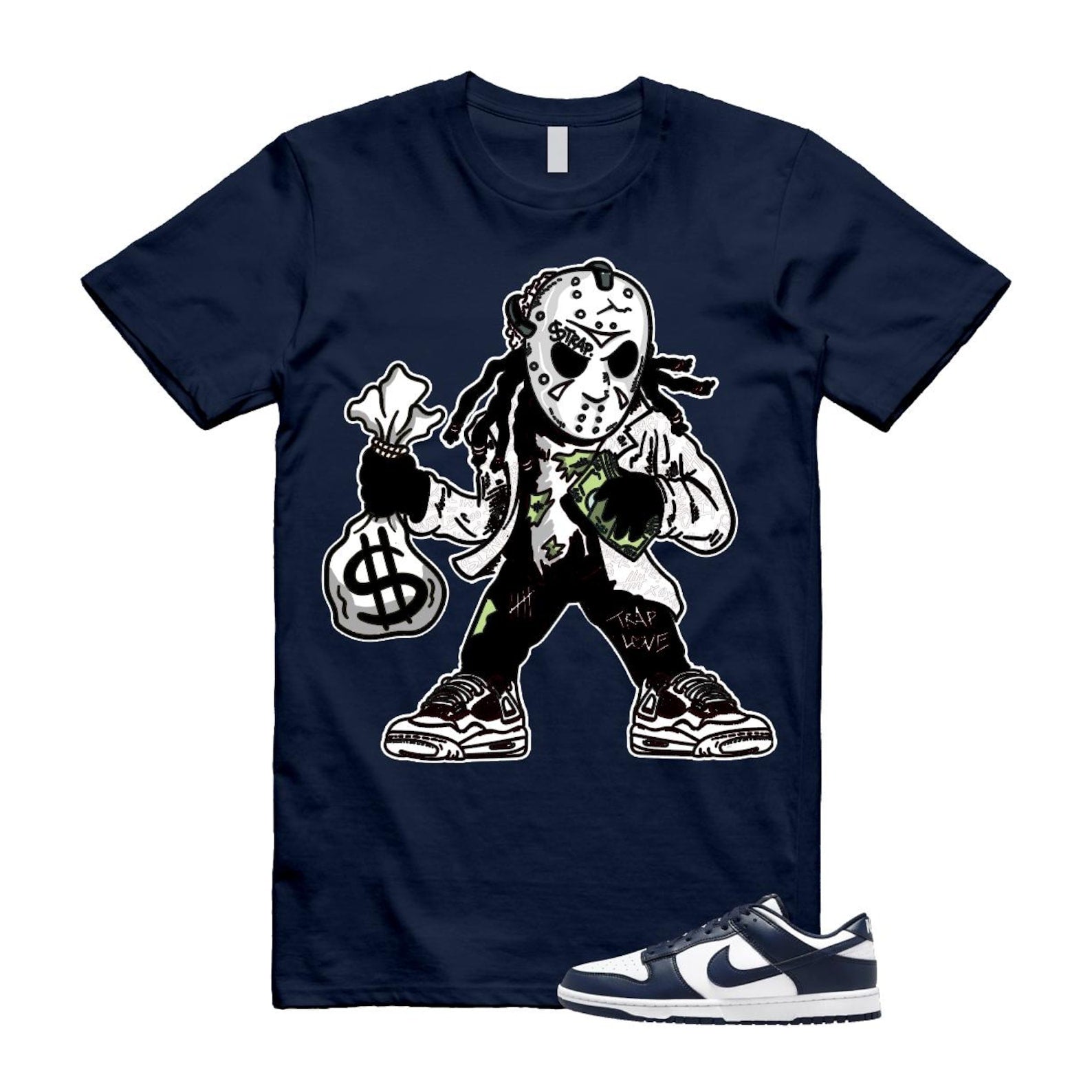 Dunk Midnight Navy White Low T Shirt Match JASON HF5441-107 T-Shirt, Sneaker Match Tee