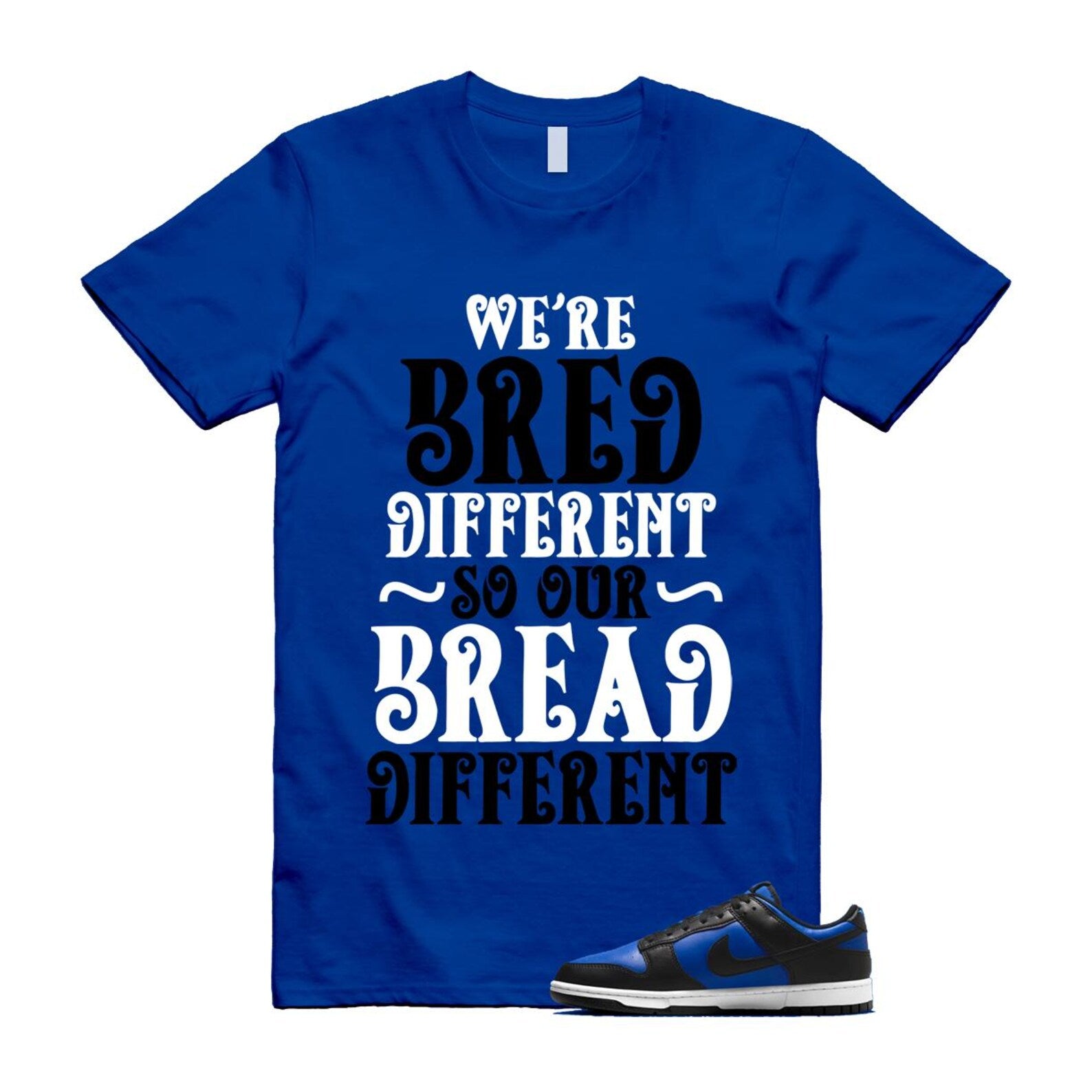Dunk Hyper Royal Black White T Shirt Match BREAD HF5441-401 T-Shirt, Sneaker Match Tee