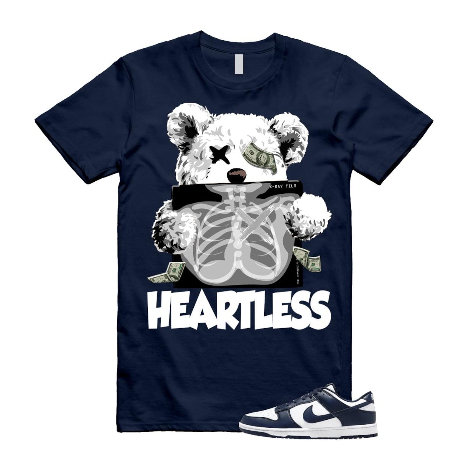 Dunk Midnight Navy White Low T Shirt Match HEART HF5441-107 T-Shirt, Sneaker Match Tee