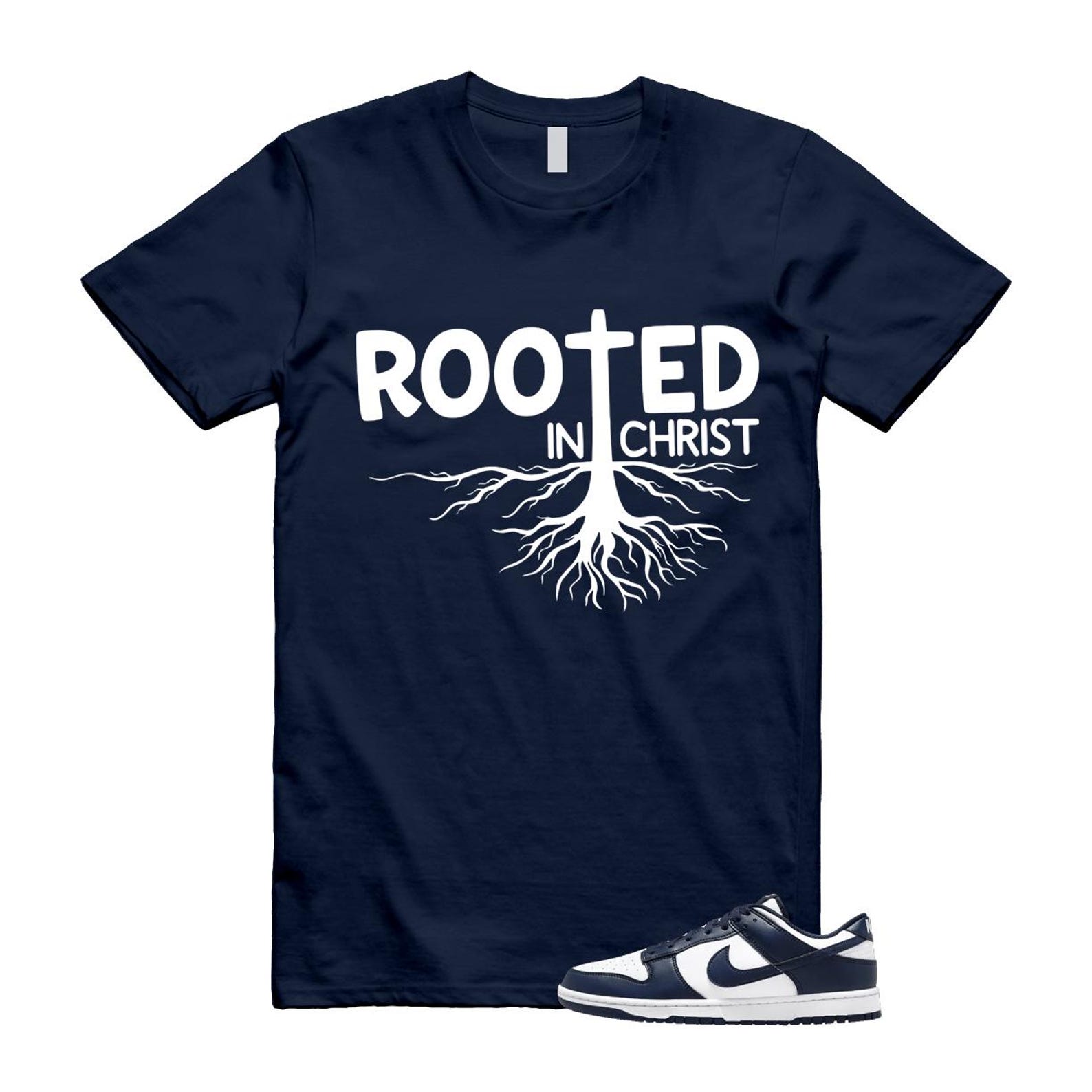 Dunk Midnight Navy White Low T Shirt Match ROOTED HF5441-107 T-Shirt, Sneaker Match Tee