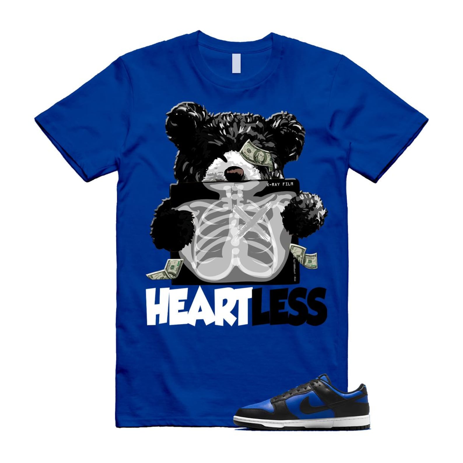 Dunk Hyper Royal Black White T Shirt Match HEART HF5441-401 T-Shirt, Sneaker Match Tee