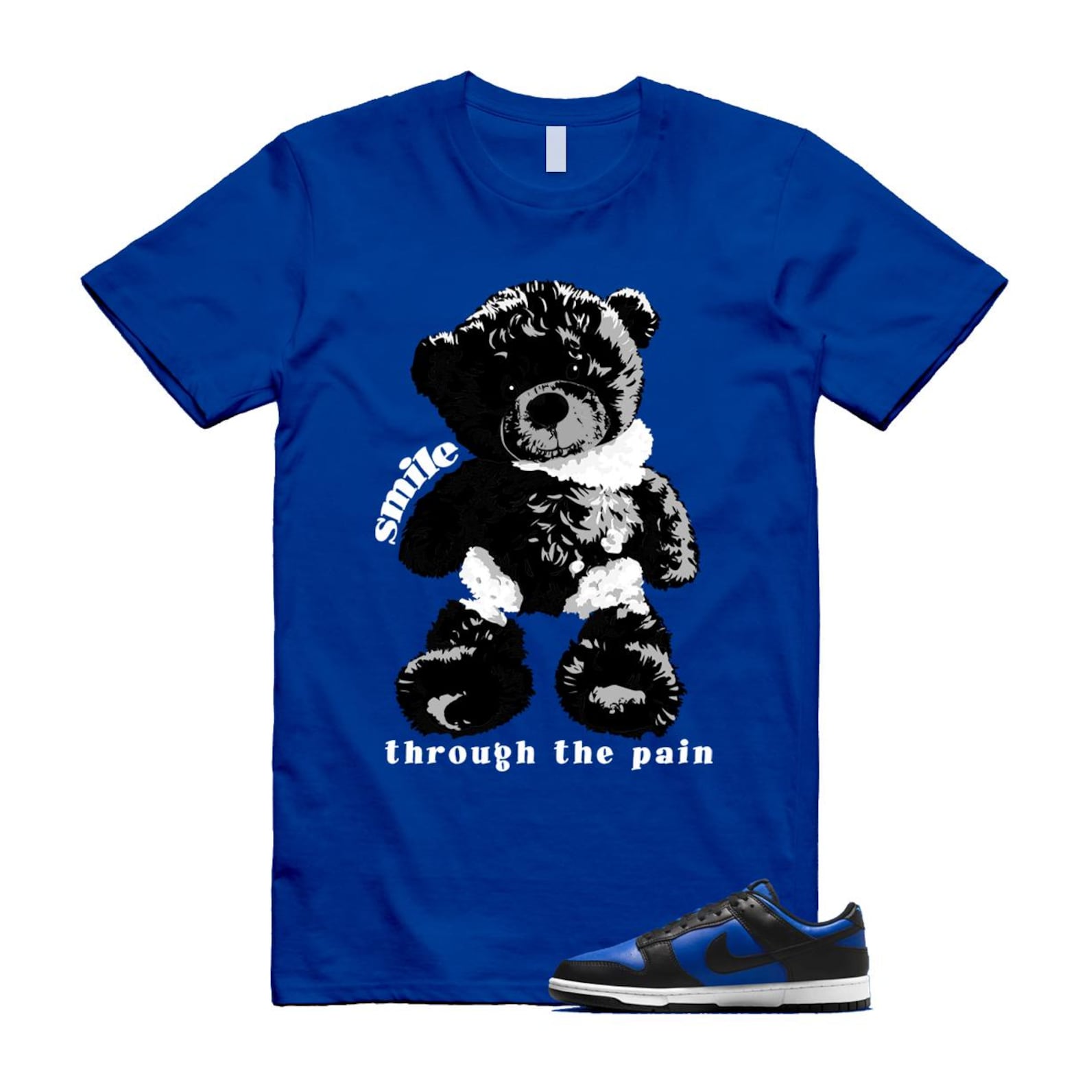 Dunk Hyper Royal Black White T Shirt Match SMILE HF5441-401 T-Shirt, Sneaker Match Tee