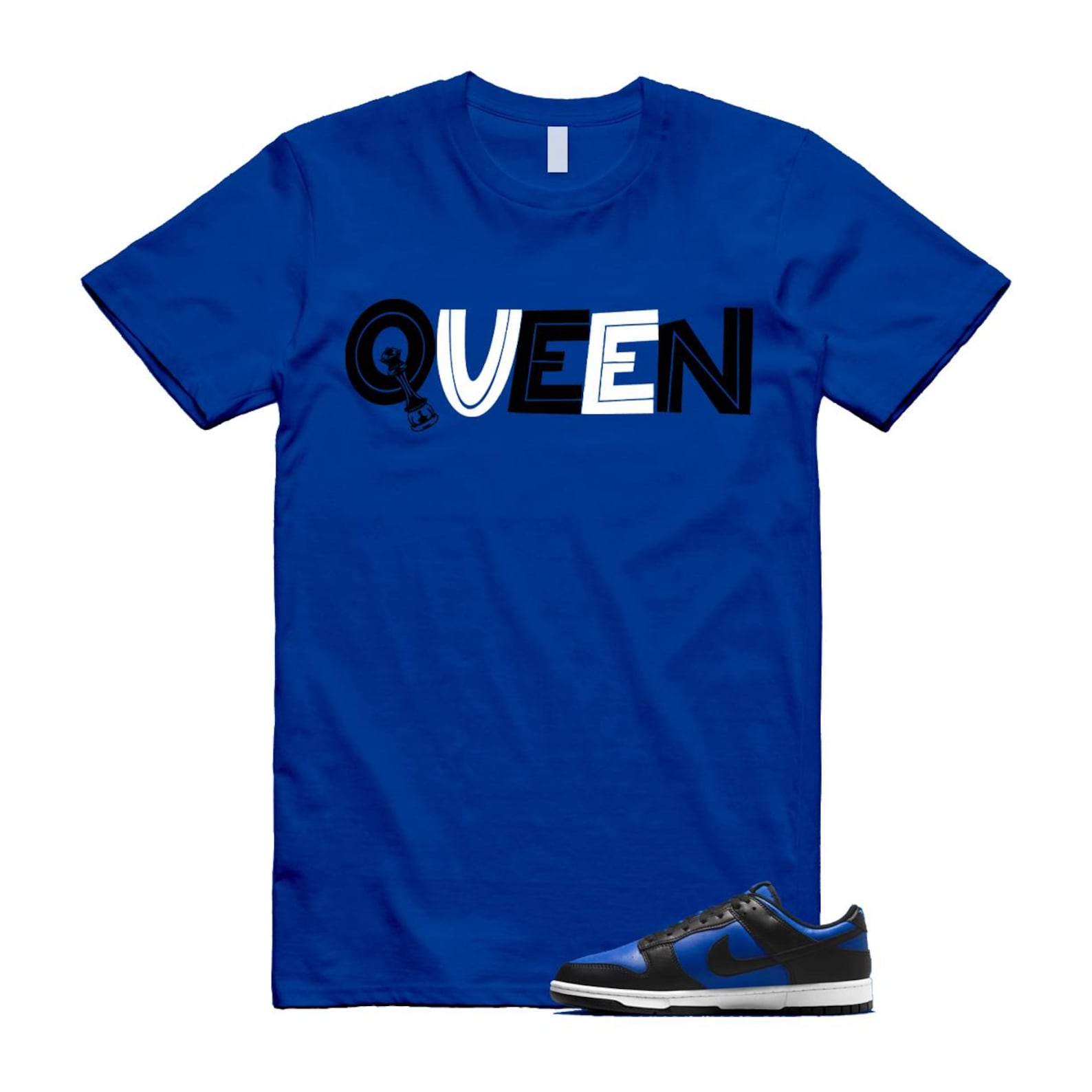 Dunk Hyper Royal Black White T Shirt Match QUEEN HF5441-401 T-Shirt, Sneaker Match Tee