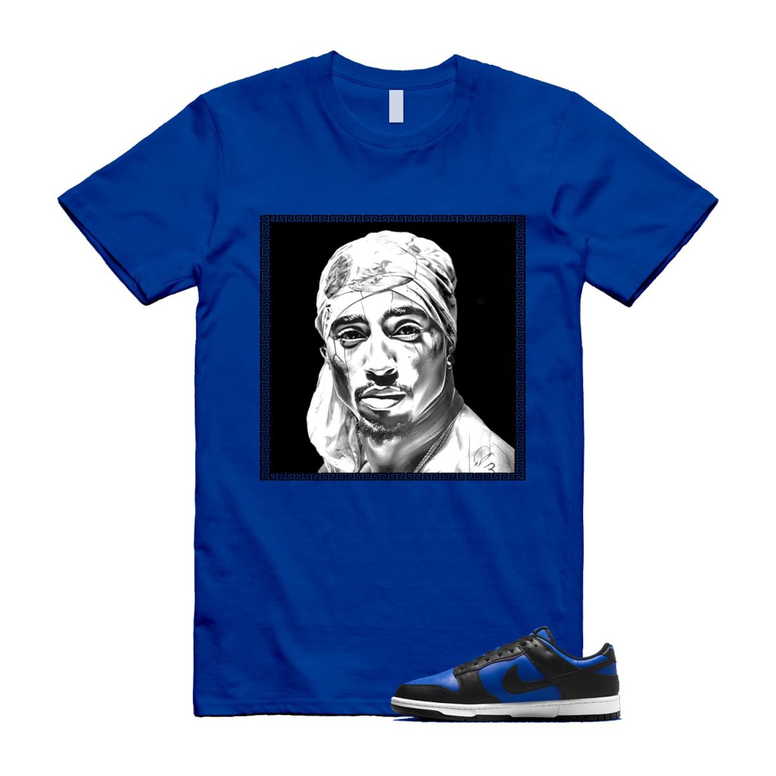 Dunk Hyper Royal Black White T Shirt Match PAC HF5441-401 T-Shirt, Sneaker Match Tee