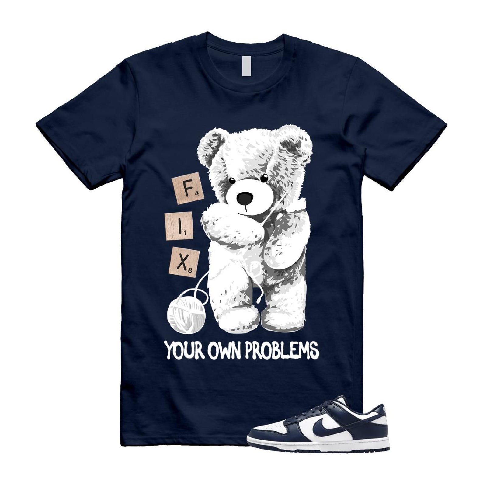 Dunk Midnight Navy White Low T Shirt Match FIX HF5441-107 T-Shirt, Sneaker Match Tee