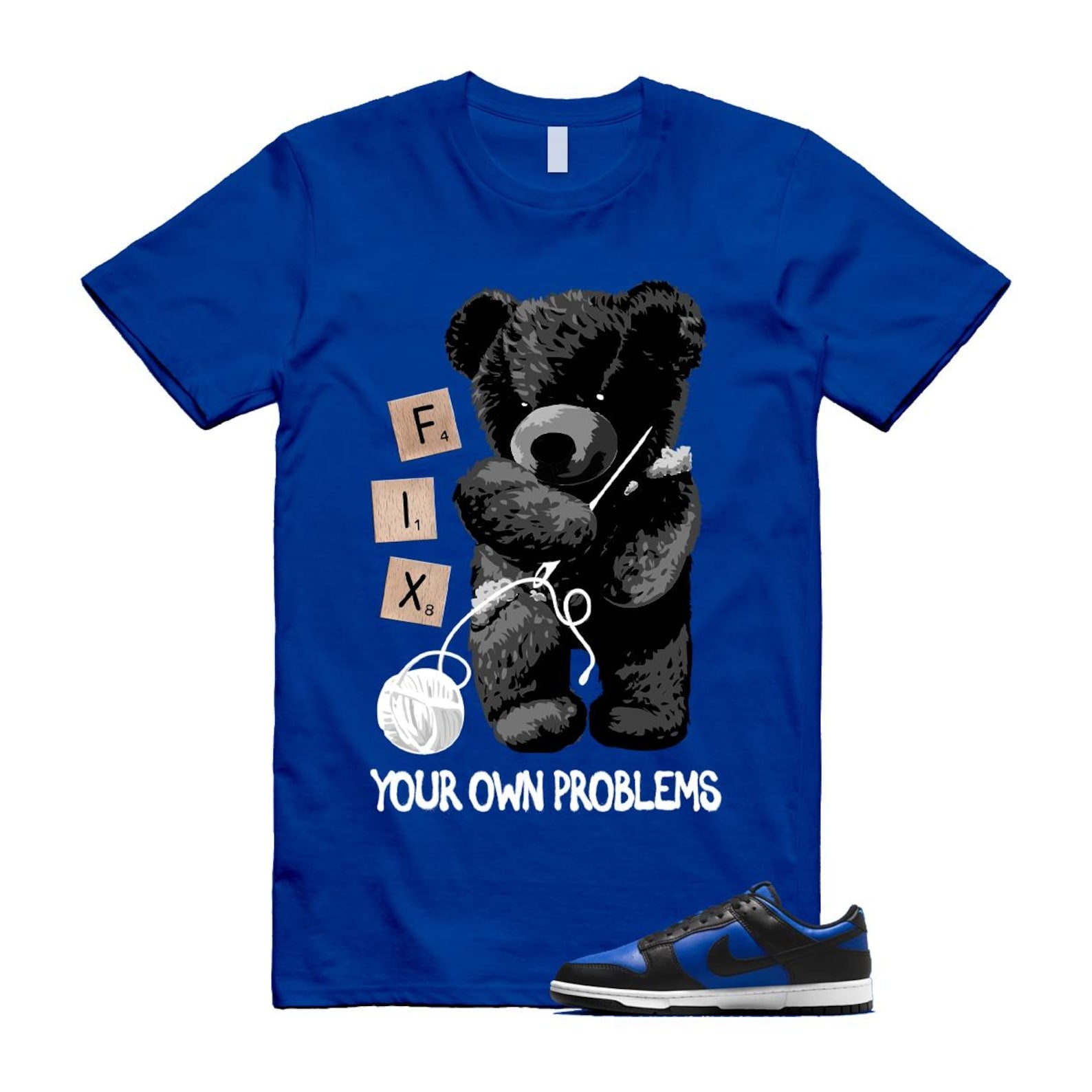 Dunk Hyper Royal Black White T Shirt Match FIX HF5441-401 T-Shirt, Sneaker Match Tee