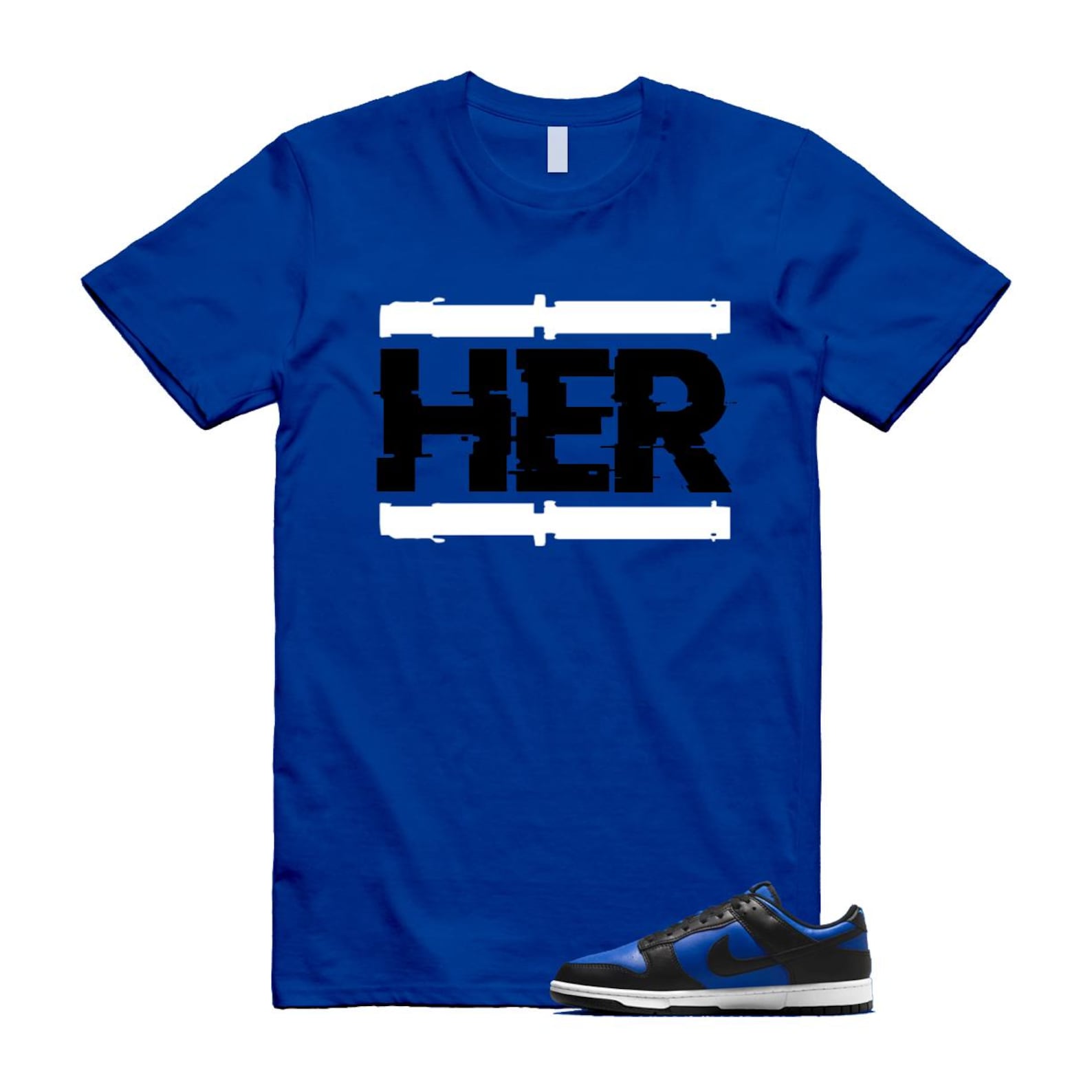 Dunk Hyper Royal Black White T Shirt Match HER HF5441-401 T-Shirt, Sneaker Match Tee