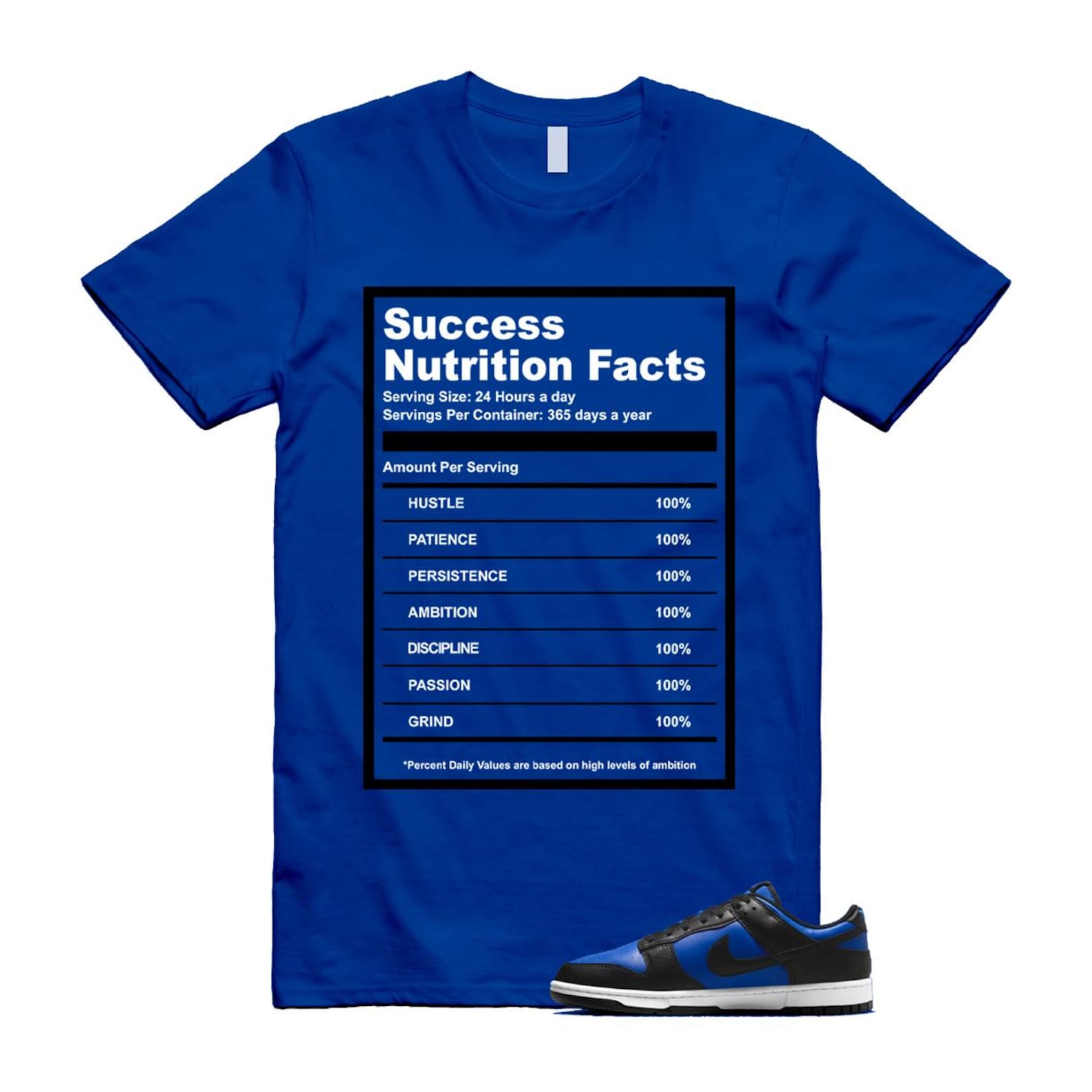 Dunk Hyper Royal Black White T Shirt Match SUCC HF5441-401 T-Shirt, Sneaker Match Tee
