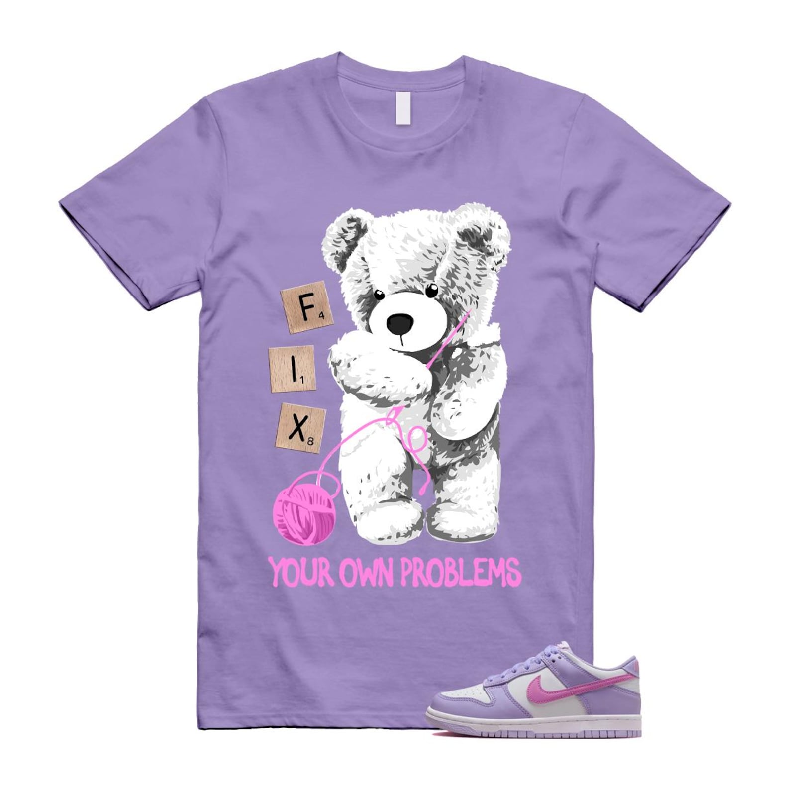 Dunk Lilac Bloom Pink Purple White T Shirt Match FIX HQ1185-161 T-Shirt, Sneaker Match Tee