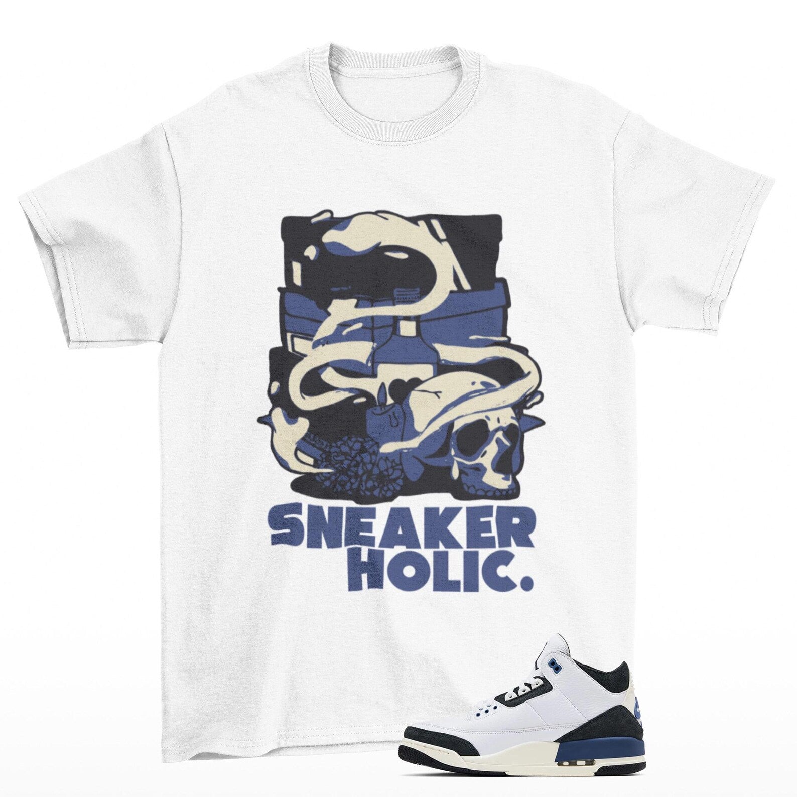 Sneaker Holic Sneaker T Shirt to Match Maniere Jordan 3 Diffused Blue, HV8571-100 T-Shirt, Sneaker Match Tee