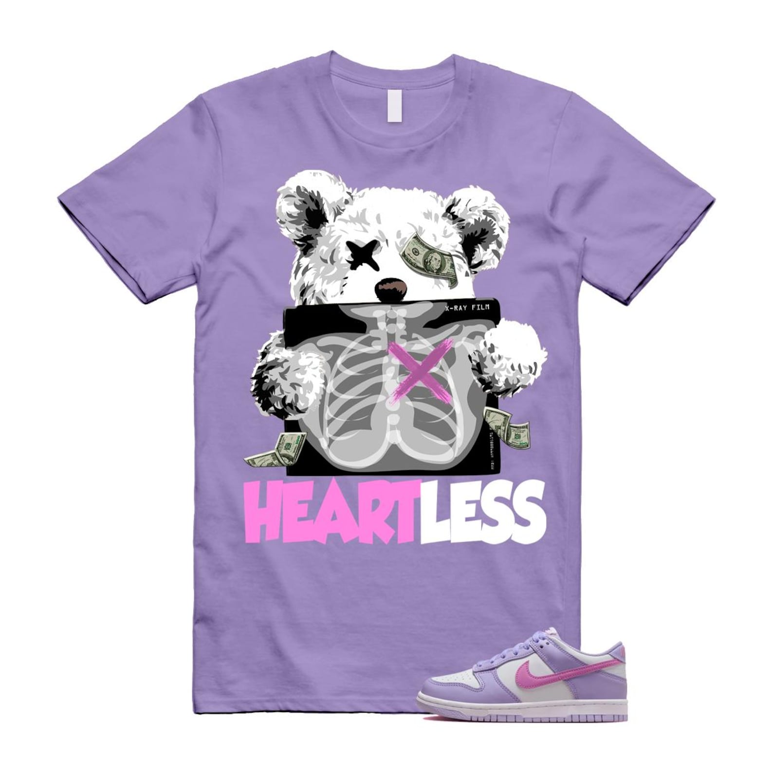 Dunk Lilac Bloom Pink Purple White T Shirt Match HEART HQ1185-161 T-Shirt, Sneaker Match Tee