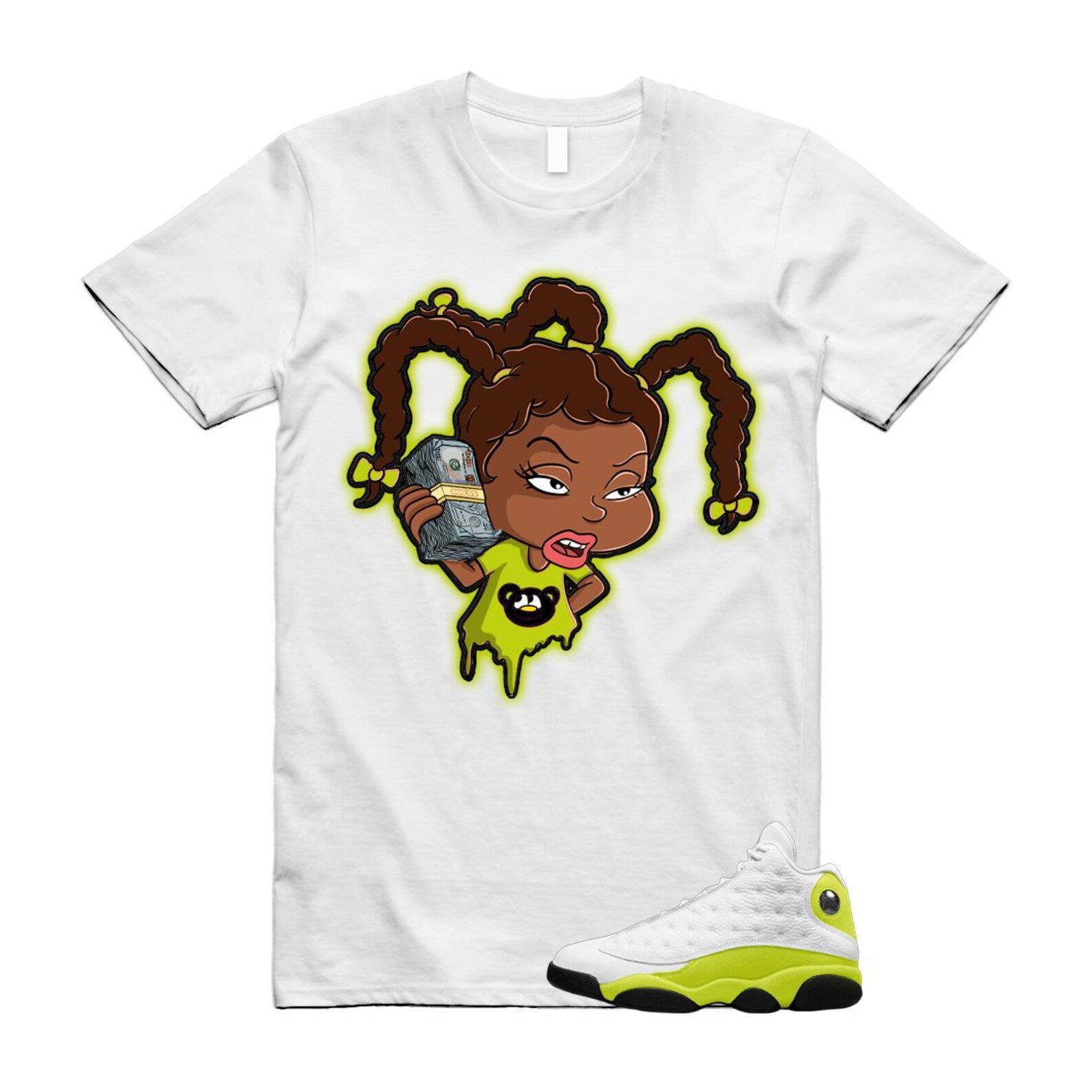 13 Bright Cactus White Black T Shirt Match SUSIE, 414571-131 T-Shirt, Sneaker Match Tee