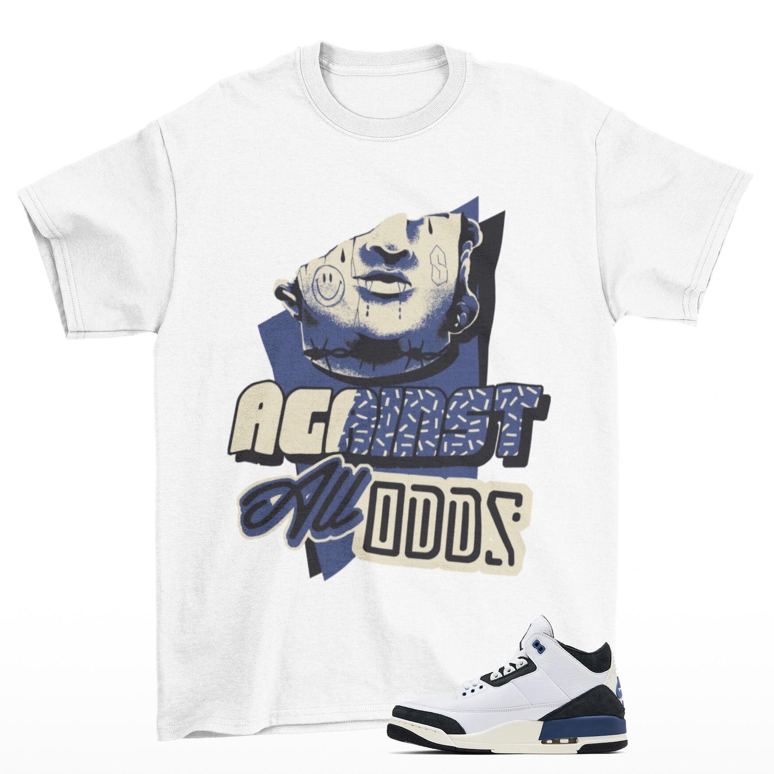 All Odds Sneaker T Shirt to Match Maniere Jordan 3 Diffused Blue, HV8571-100 T-Shirt, Sneaker Match Tee