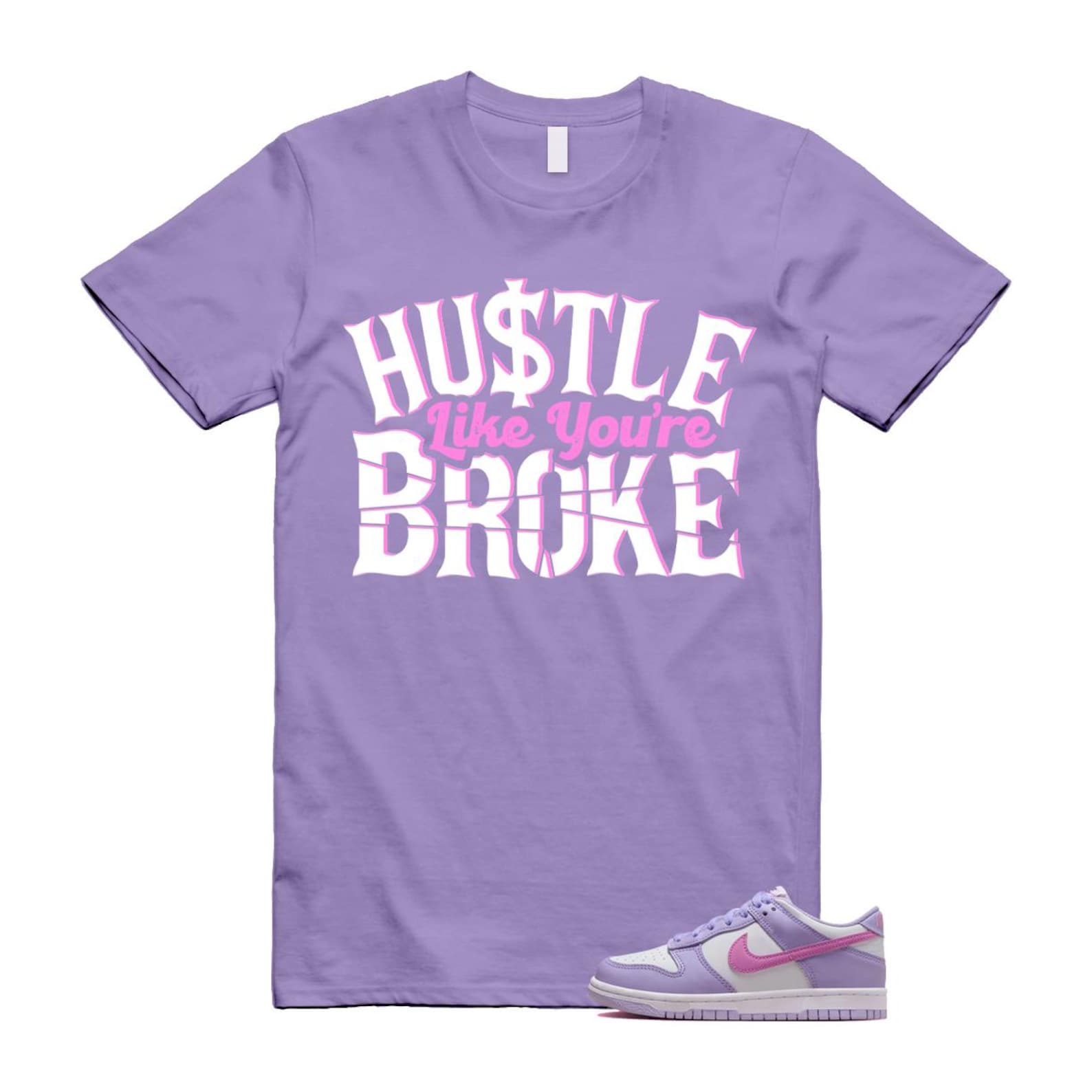 Dunk Lilac Bloom Pink Purple White T Shirt Match BROKE HQ1185-161 T-Shirt, Sneaker Match Tee