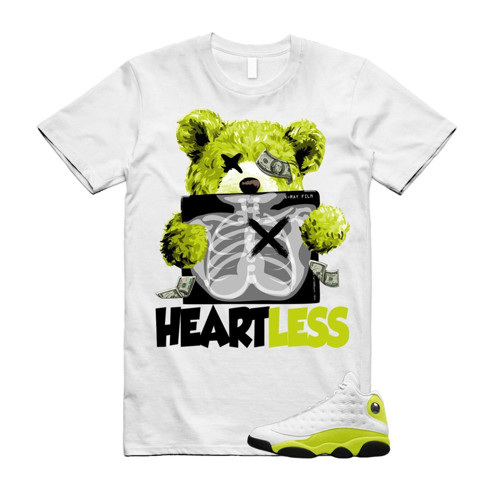 13 Bright Cactus White Black T Shirt Match HEART, 414571-131 T-Shirt, Sneaker Match Tee