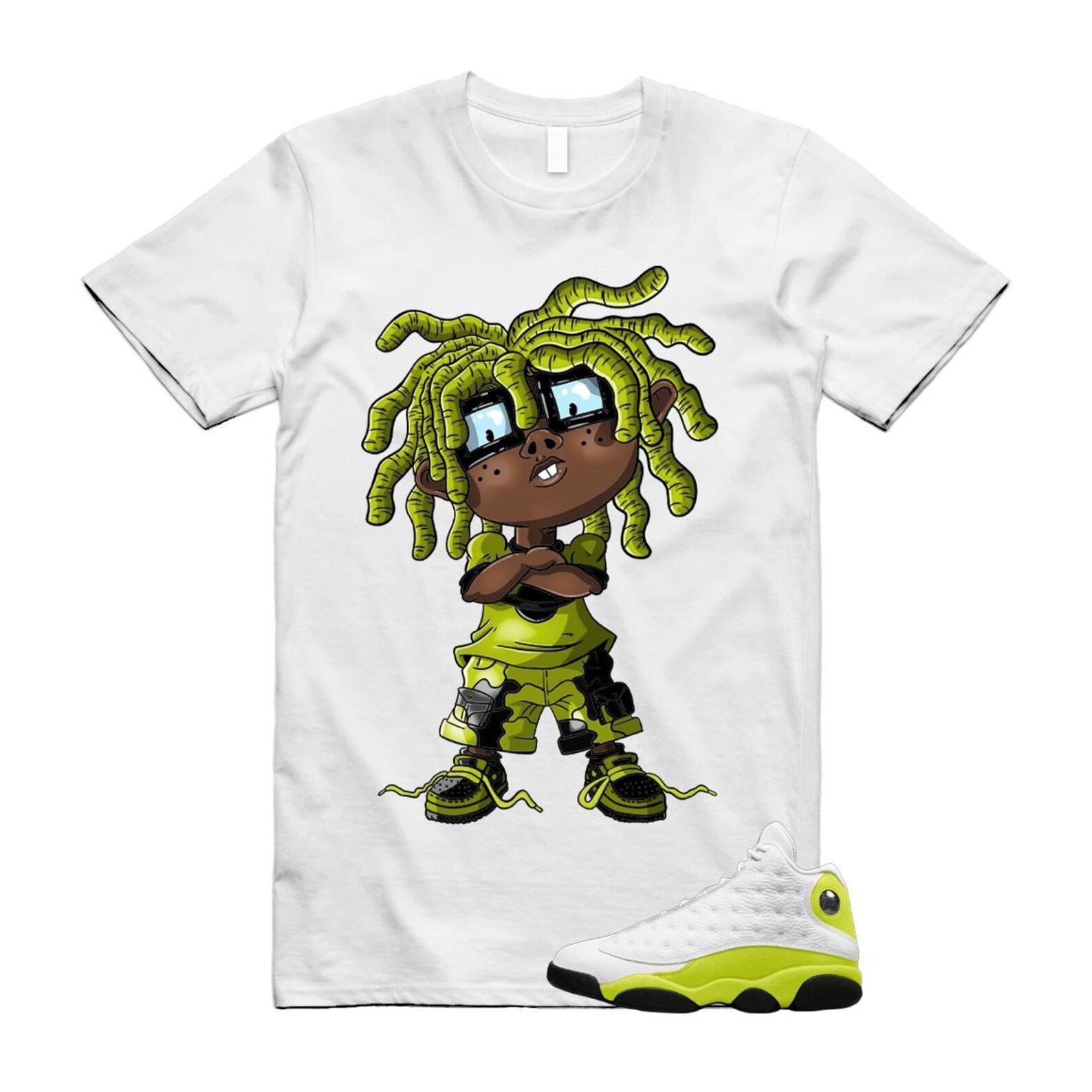 13 Bright Cactus White Black T Shirt Match CHONGO, 414571-131 T-Shirt, Sneaker Match Tee