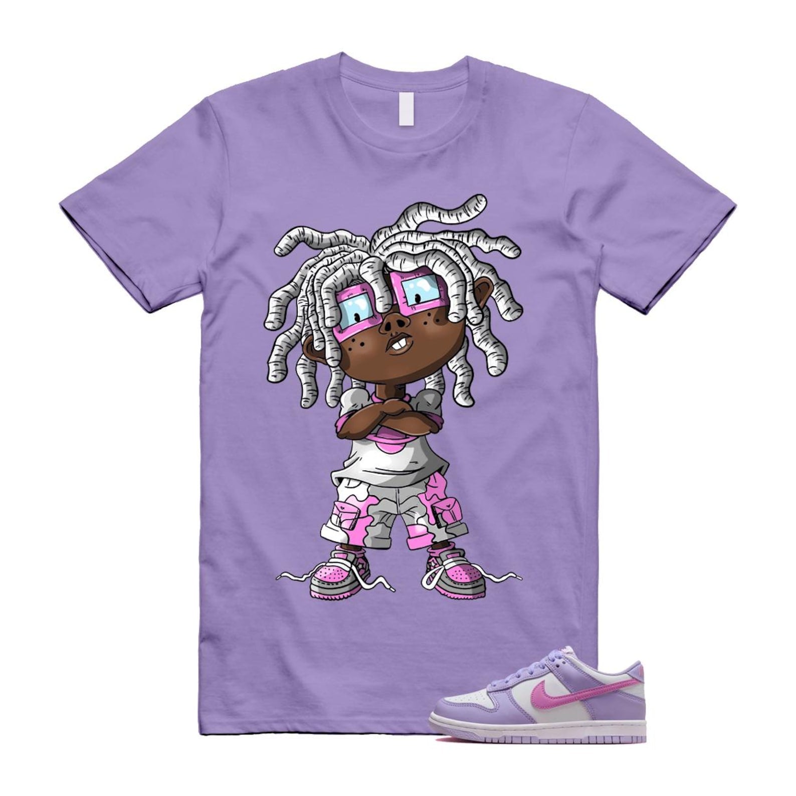 Dunk Lilac Bloom Pink Purple White T Shirt Match CHONGO HQ1185-161 T-Shirt, Sneaker Match Tee