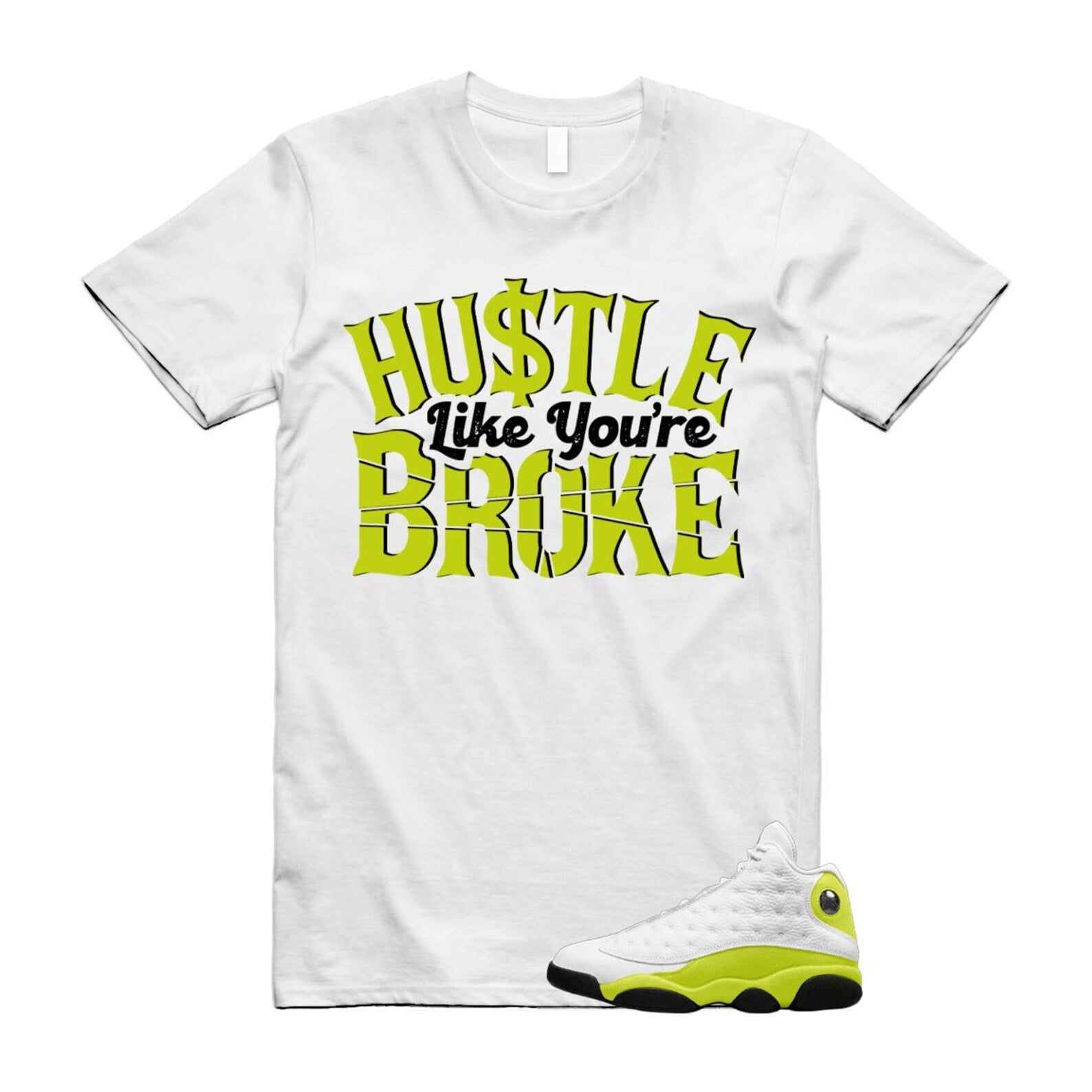 13 Bright Cactus White Black T Shirt Match BROKE, 414571-131 T-Shirt, Sneaker Match Tee
