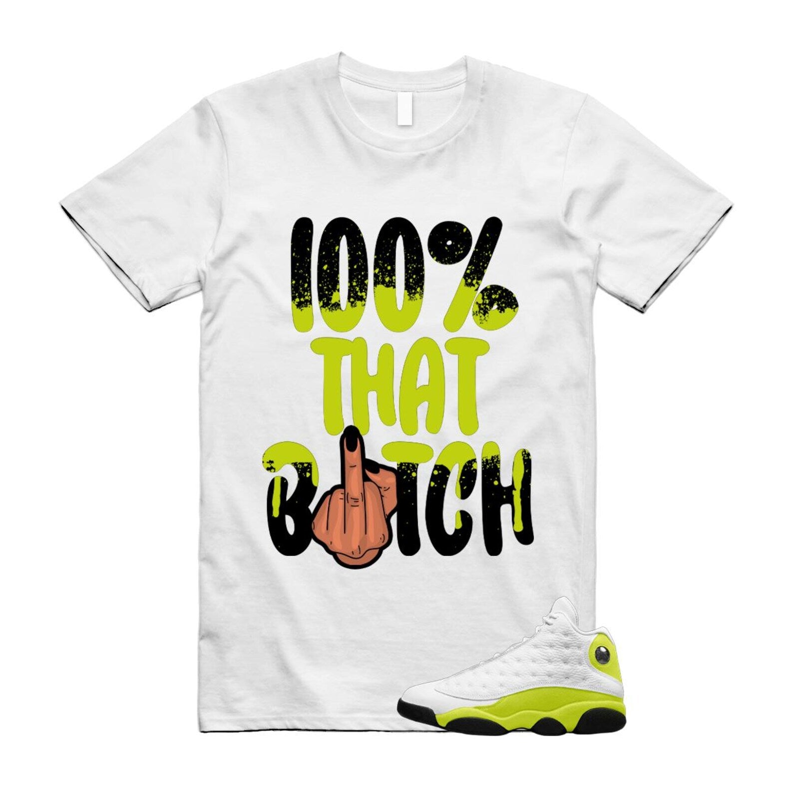 13 Bright Cactus White Black T Shirt Match 100, 414571-131 T-Shirt, Sneaker Match Tee