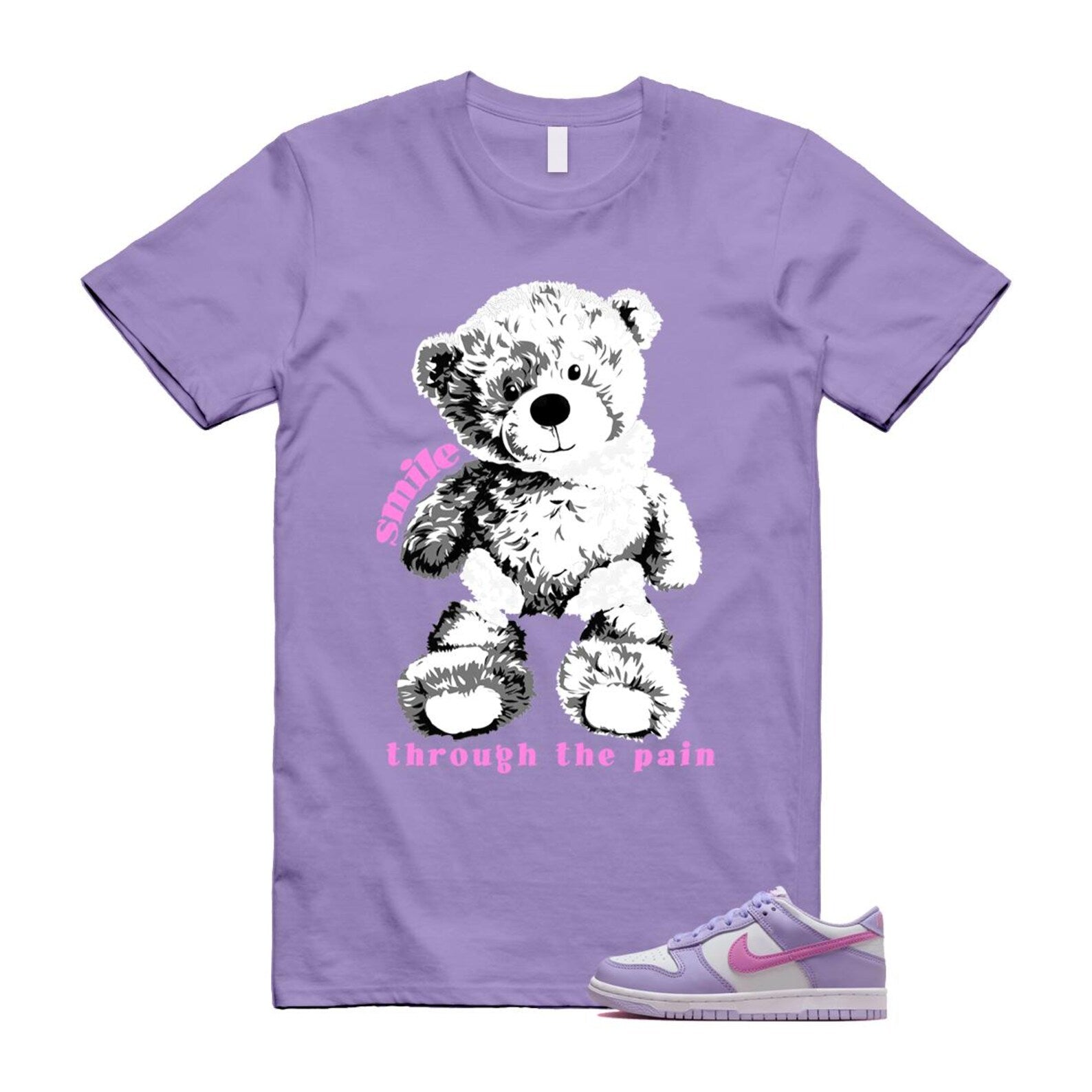 Dunk Lilac Bloom Pink Purple White T Shirt Match SMILE HQ1185-161 T-Shirt, Sneaker Match Tee