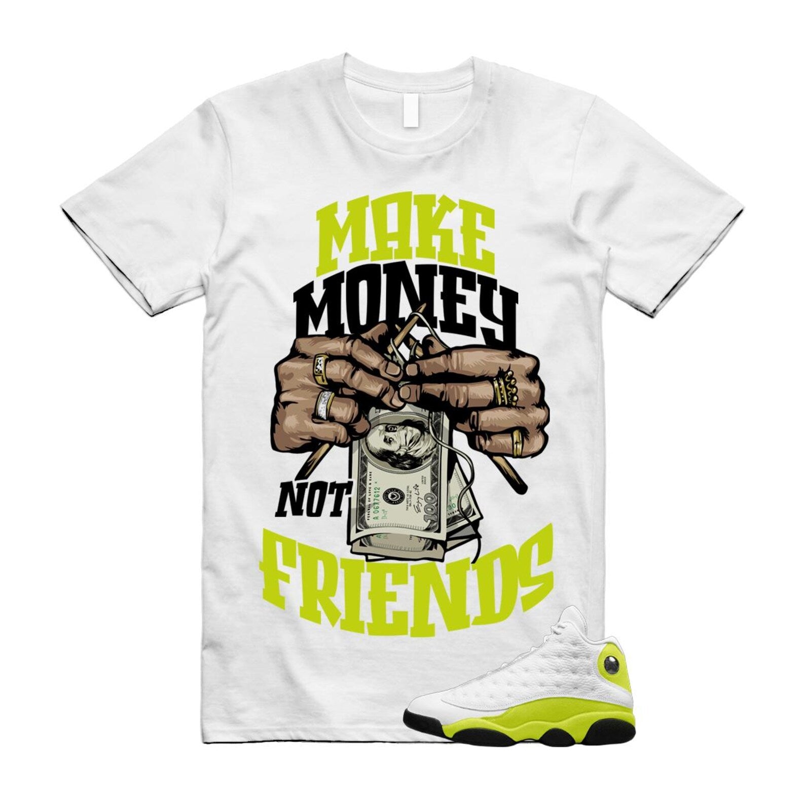 13 Bright Cactus White Black T Shirt Match MM, 414571-131 T-Shirt, Sneaker Match Tee
