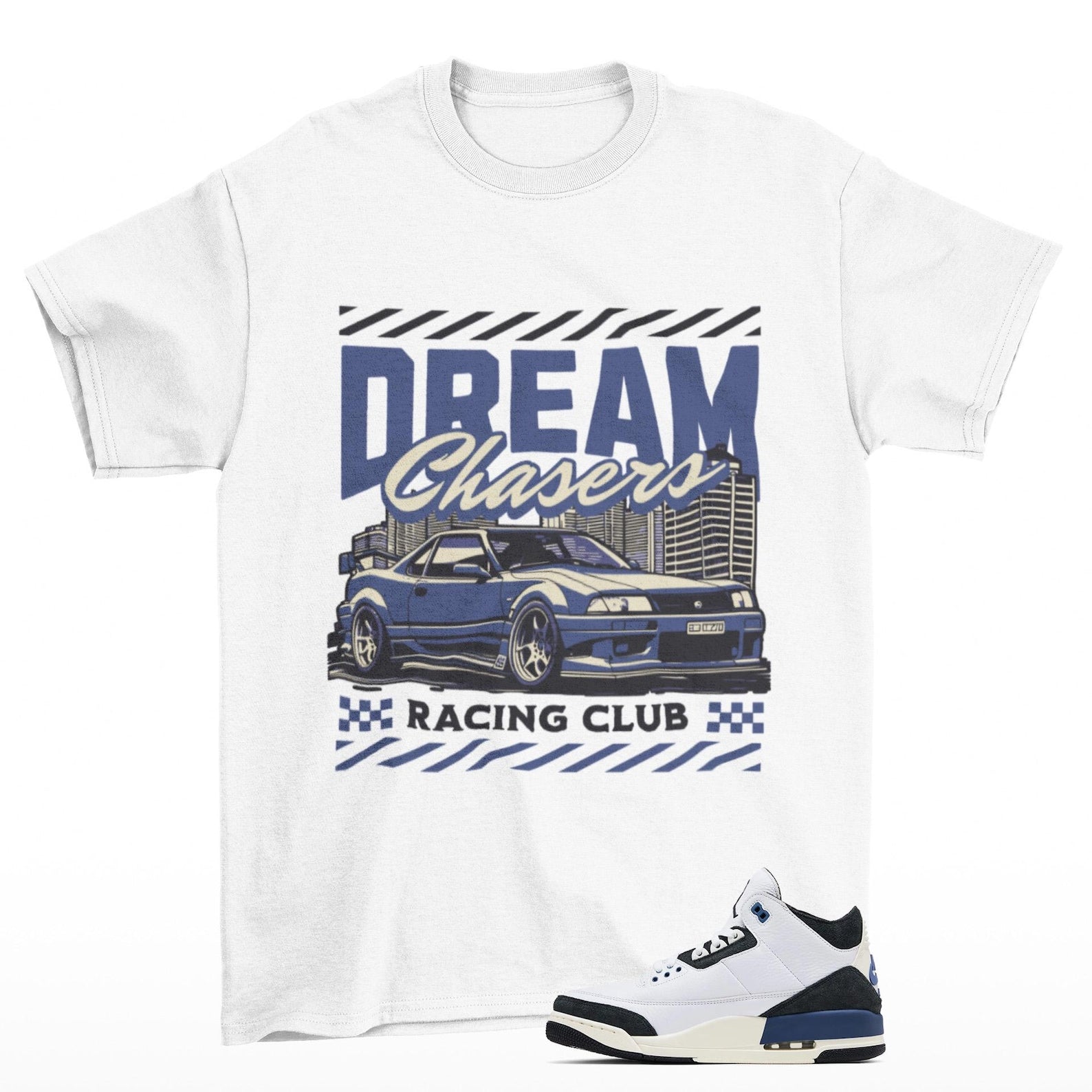 Dream Chaser Sneaker T Shirt to Match Maniere Jordan 3 Diffused Blue, HV8571-100 T-Shirt, Sneaker Match Tee
