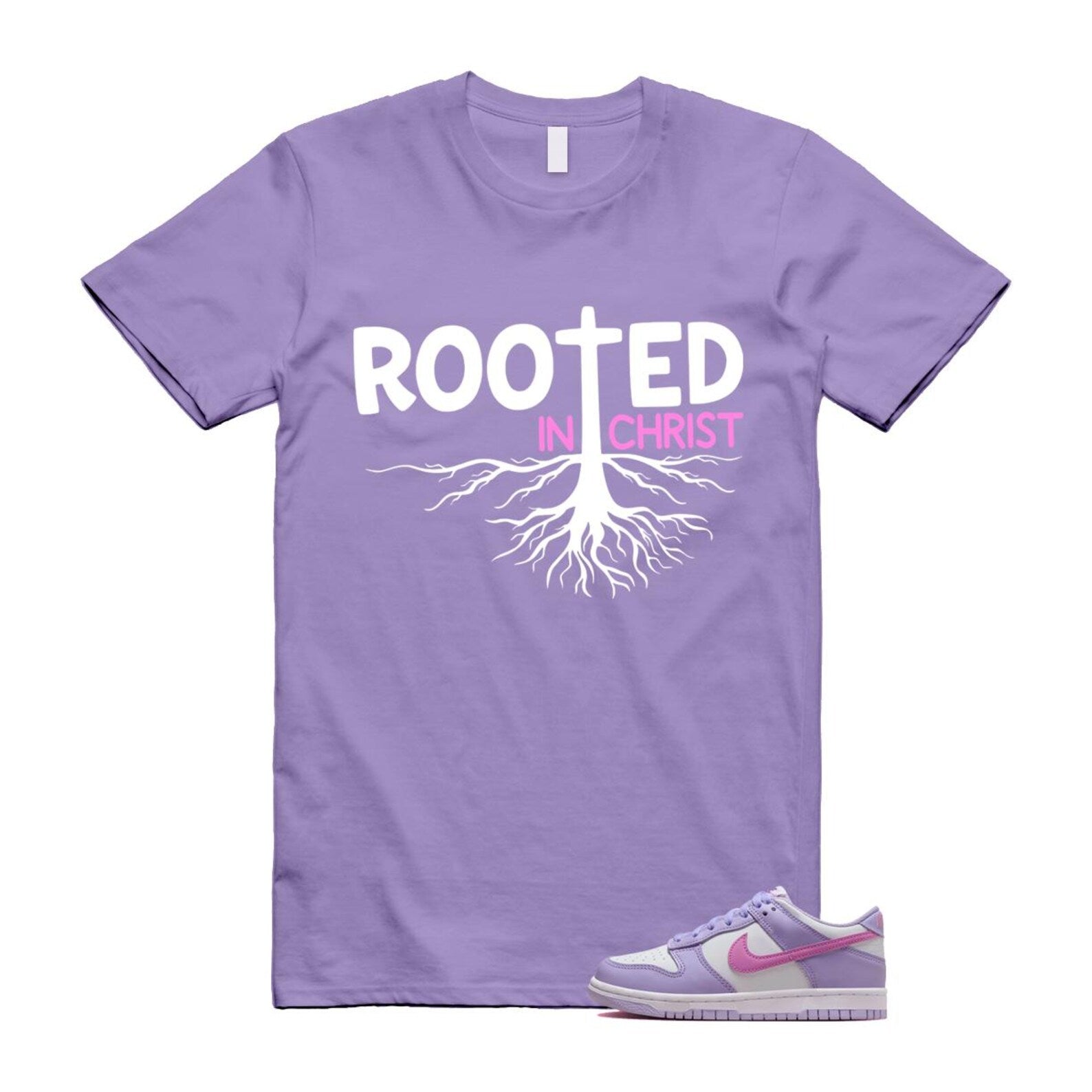 Dunk Lilac Bloom Pink Purple White T Shirt Match ROOTED HQ1185-161 T-Shirt, Sneaker Match Tee