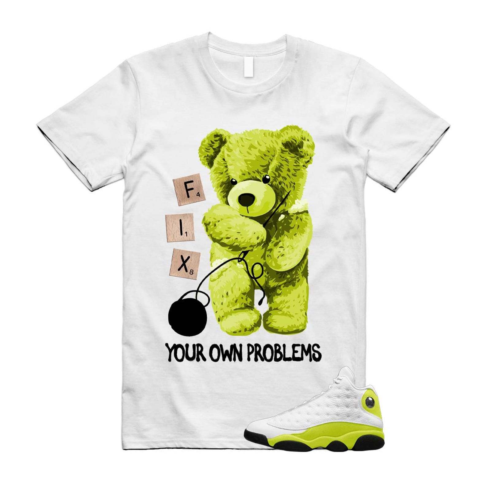 13 Bright Cactus White Black T Shirt Match FIX, 414571-131 T-Shirt, Sneaker Match Tee