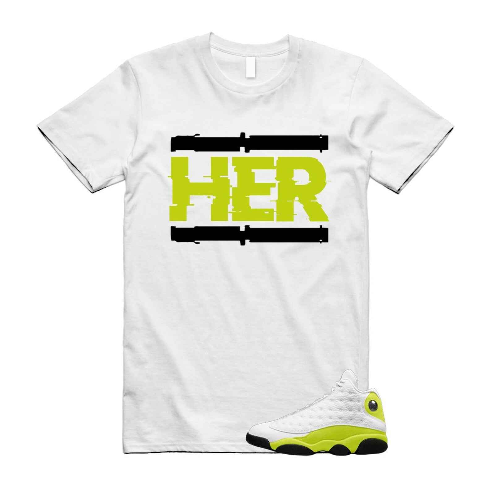 13 Bright Cactus White Black T Shirt Match HER, 414571-131 T-Shirt, Sneaker Match Tee