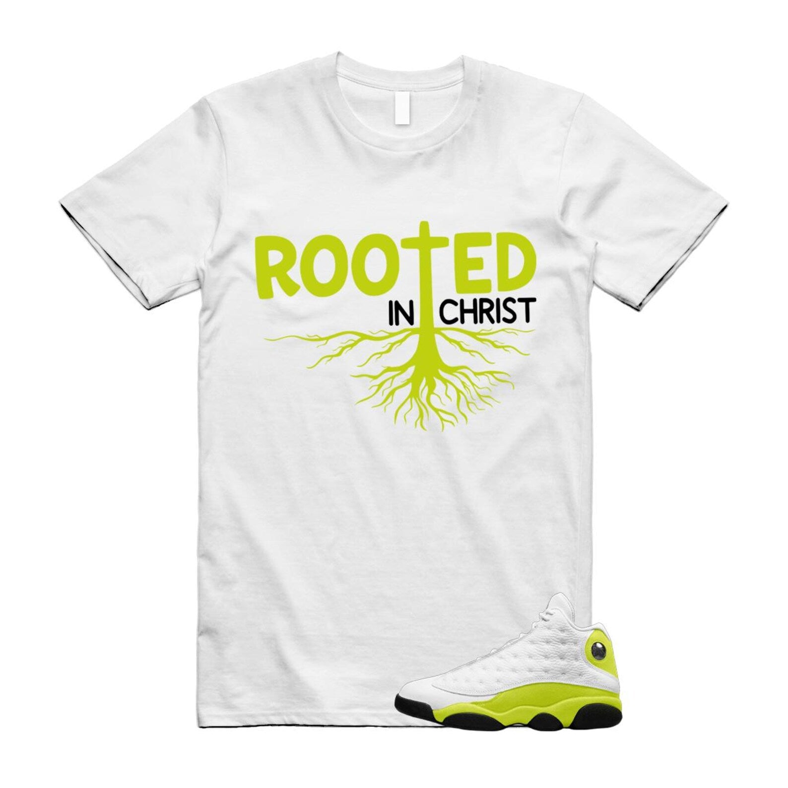 13 Bright Cactus White Black T Shirt Match ROOTED, 414571-131 T-Shirt, Sneaker Match Tee