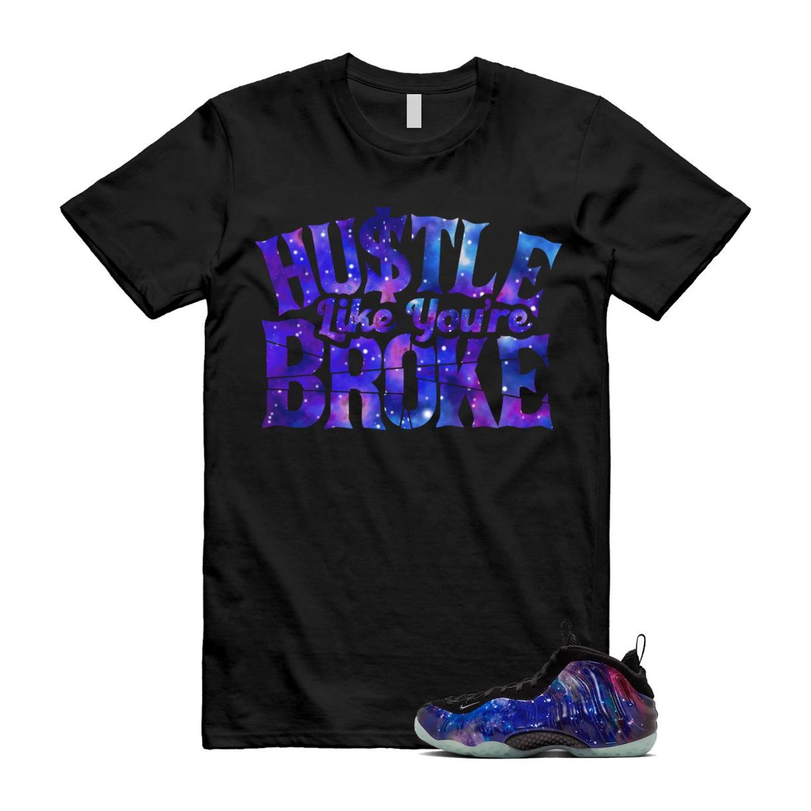 Galaxy Air Foamposite One 2025 Obsidian Black Anthracite T Shirt Match BROKE, FQ4303-400 Sneaker Match Tees T-Shirt, Sneaker Match Tee