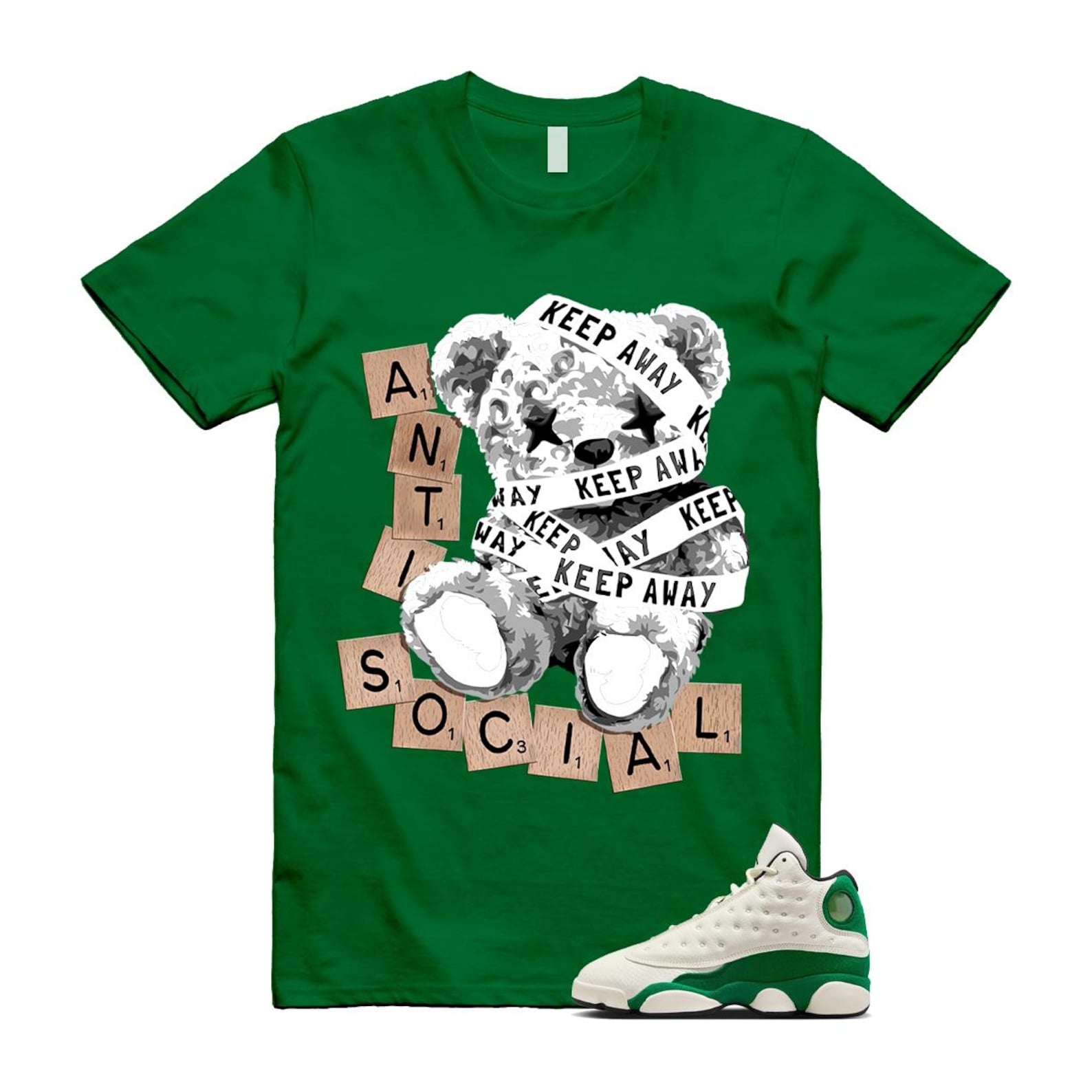 13 Pine Green White Black T Shirt Match ANTI HQ0779-103 T-Shirt, Sneaker Match Tee
