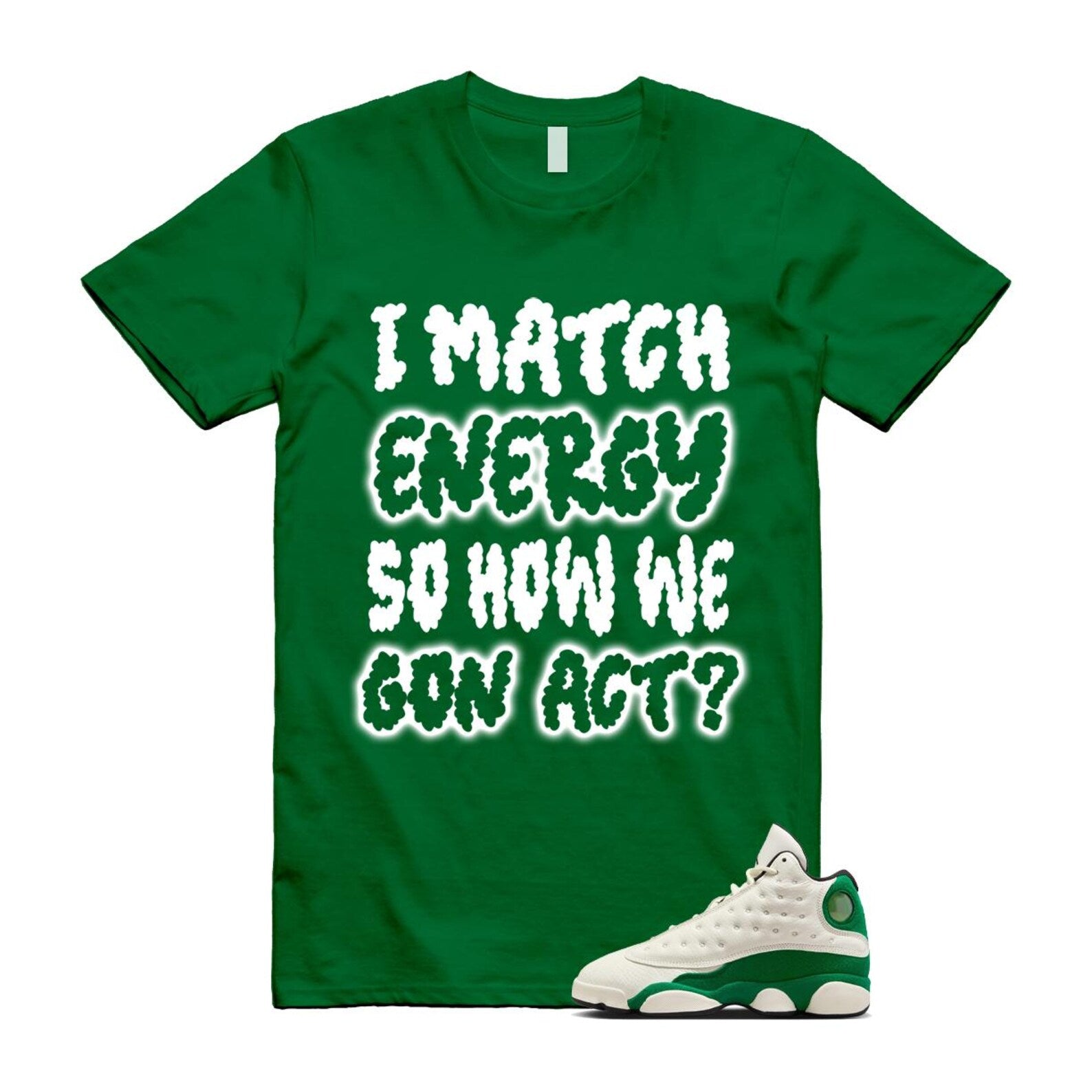 13 Pine Green White Black T Shirt Match MATCH HQ0779-103 T-Shirt, Sneaker Match Tee