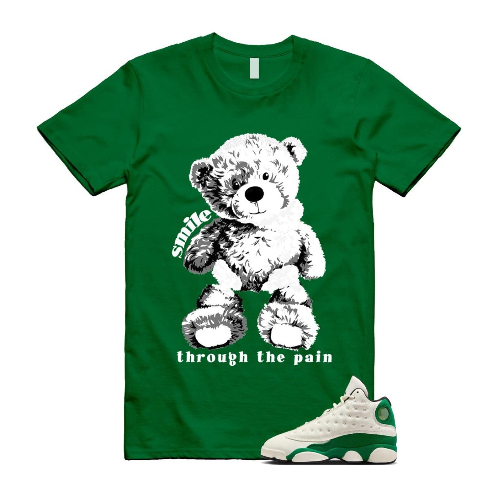 13 Pine Green White Black T Shirt Match SMILE HQ0779-103 T-Shirt, Sneaker Match Tee