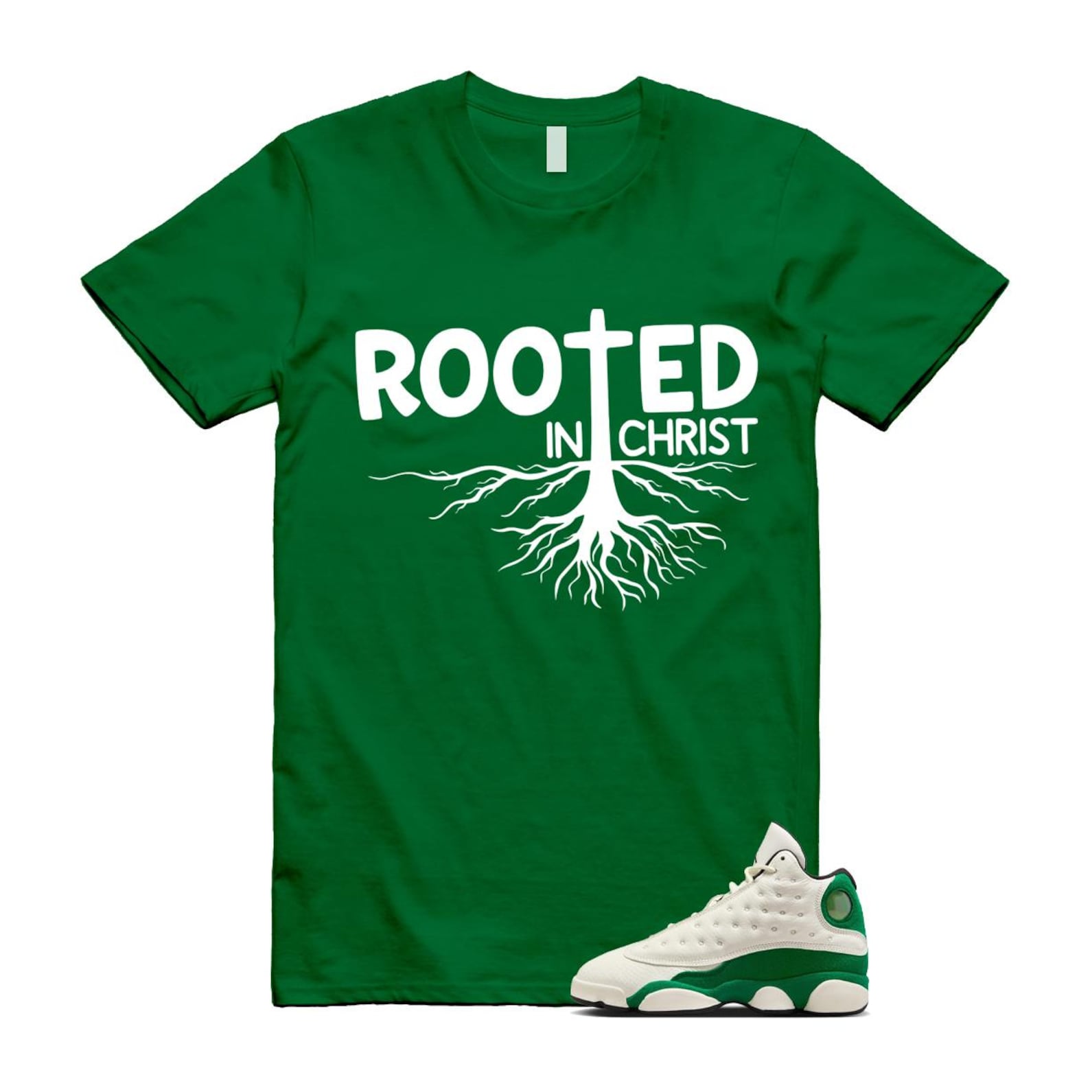 13 Pine Green White Black T Shirt Match ROOTED HQ0779-103 T-Shirt, Sneaker Match Tee