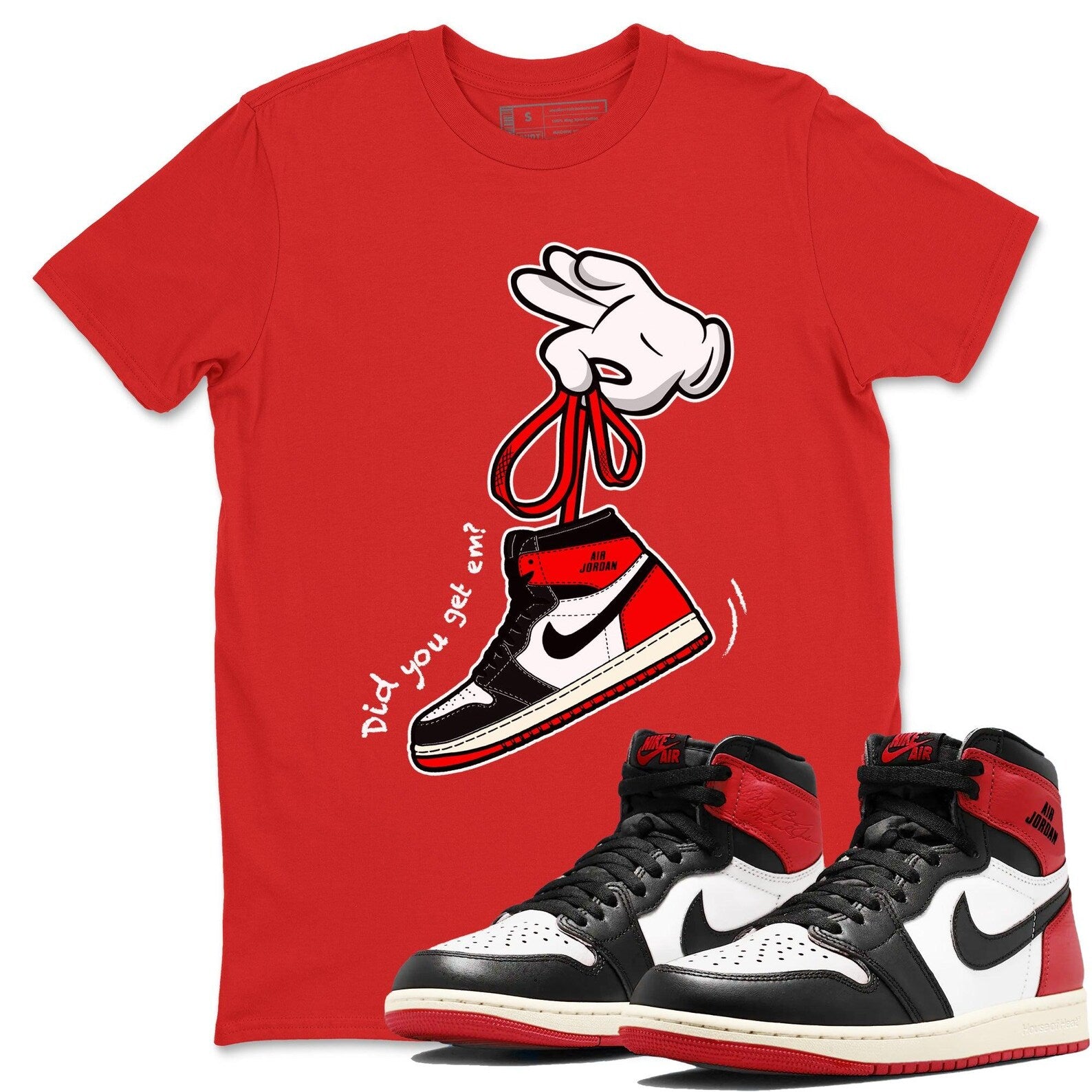 Cartoon Hands Sneaker Tee - Unisex Sneaker Shirts To Match Jordans 1s High OG Black Toe Reimagined, DZ5485-106 T-Shirt, Sneaker Match Tee