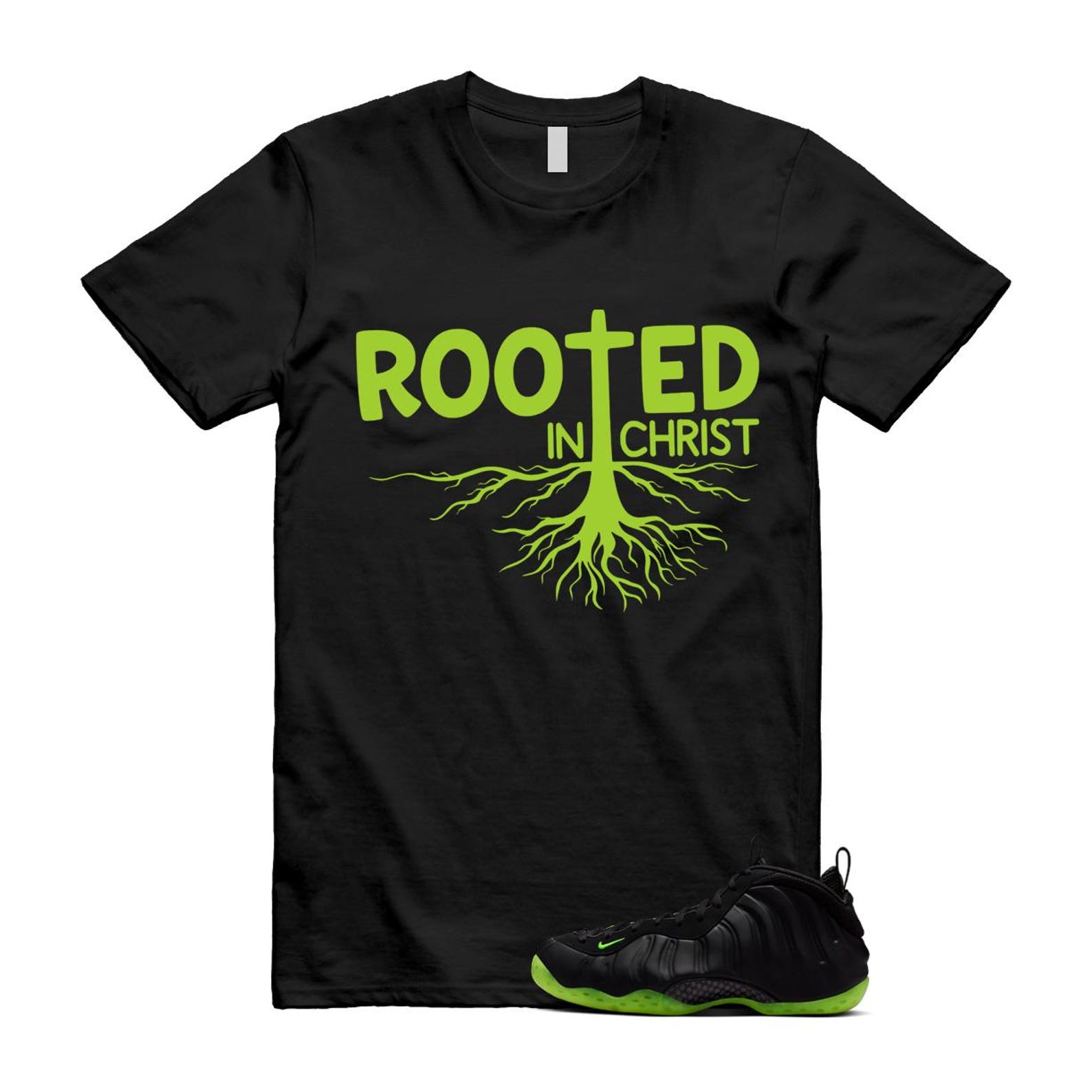 Foamposite Volt Black Air One T Shirt Match ROOTED HF2902-001 T-Shirt, Sneaker Match Tee