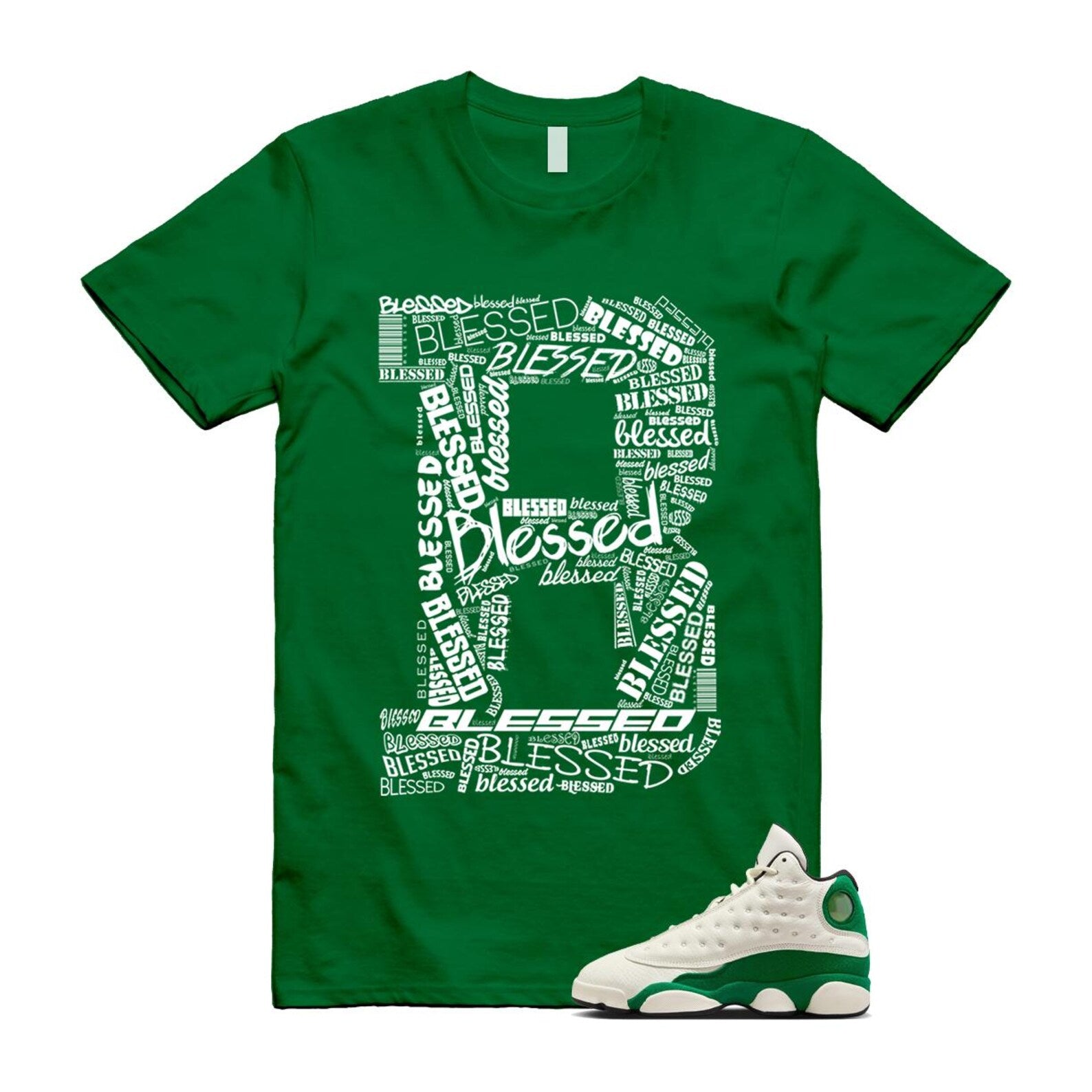 13 Pine Green White Black T Shirt Match B BLS HQ0779-103 T-Shirt, Sneaker Match Tee