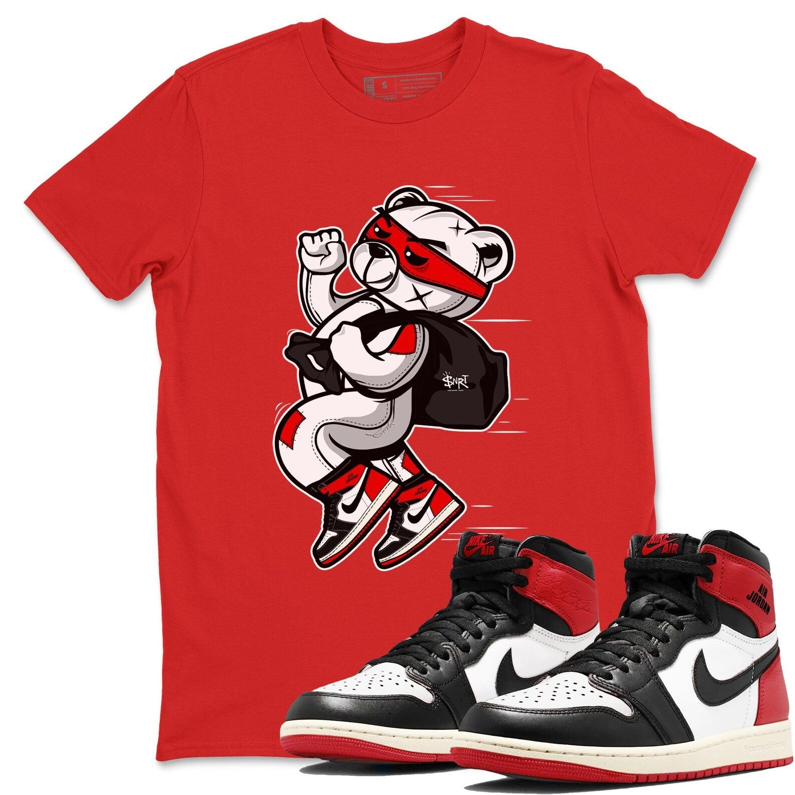 Thief Bear Sneaker Tee - Unisex Sneaker Shirts To Match Jordans 1s High OG Black Toe Reimagined, DZ5485-106 T-Shirt, Sneaker Match Tee