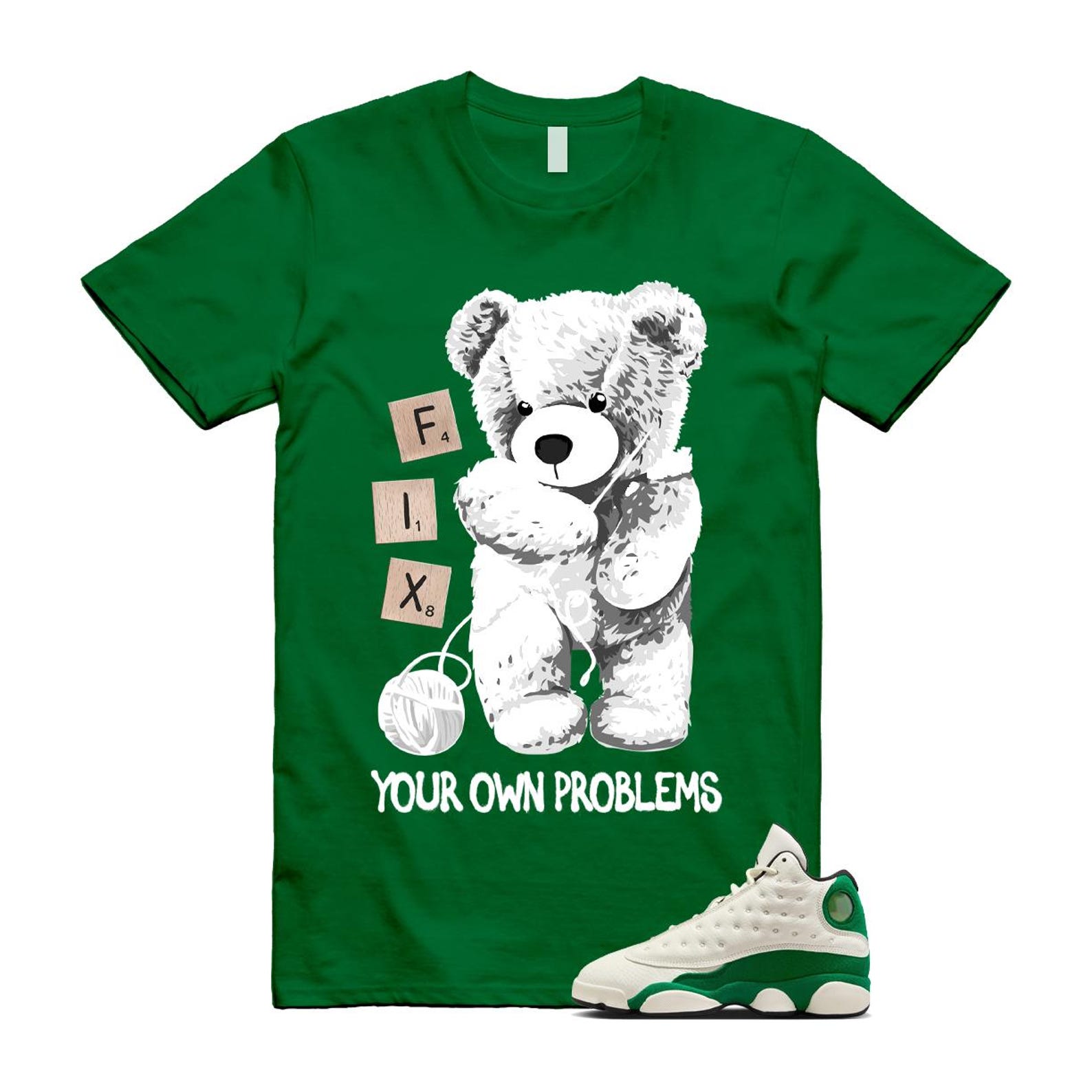 13 Pine Green White Black T Shirt Match FIX HQ0779-103 T-Shirt, Sneaker Match Tee