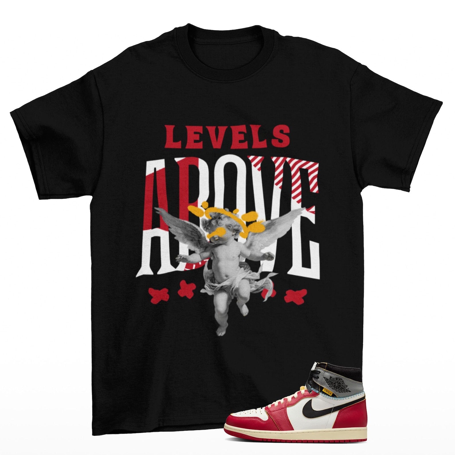 Levels Sneaker T Shirt Black to Match Jordan 1 High Union, HV8563-600 T-Shirt, Sneaker Match Tee