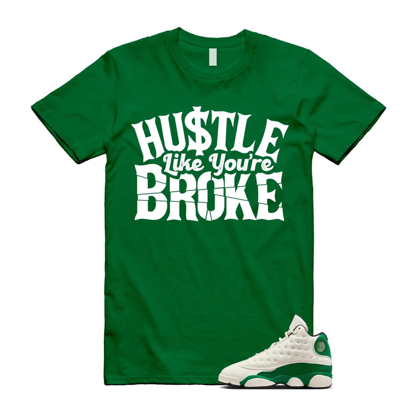 13 Pine Green White Black T Shirt Match BROKE HQ0779-103 T-Shirt, Sneaker Match Tee