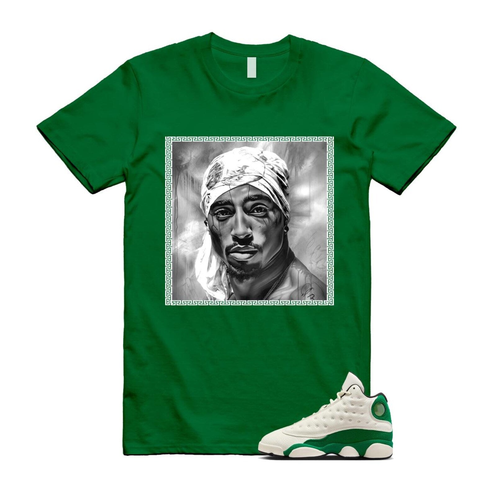 13 Pine Green White Black T Shirt Match PAC HQ0779-103 T-Shirt, Sneaker Match Tee