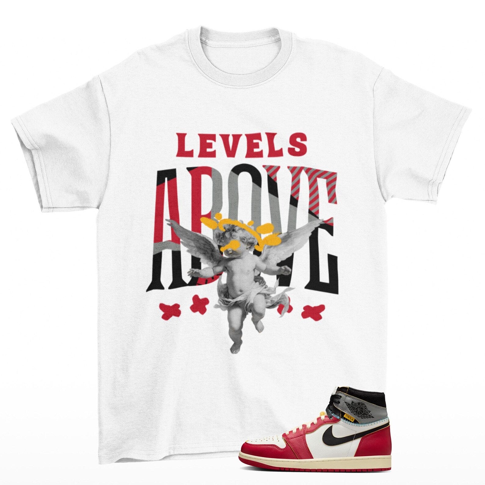 Levels Sneaker T Shirt White to Match Jordan 1 High Union, HV8563-600 T-Shirt, Sneaker Match Tee