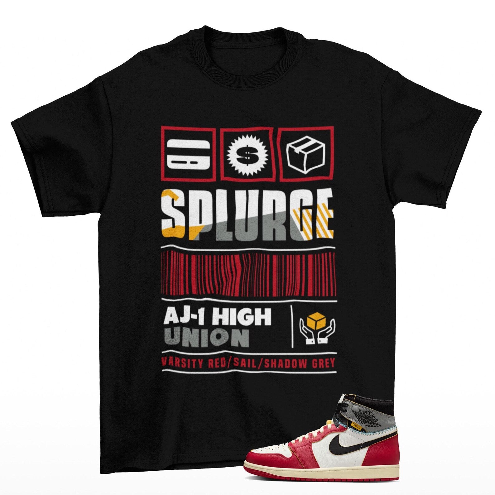 Splurge Sneaker T Shirt Black to Match Jordan 1 High Union, HV8563-600 T-Shirt, Sneaker Match Tee