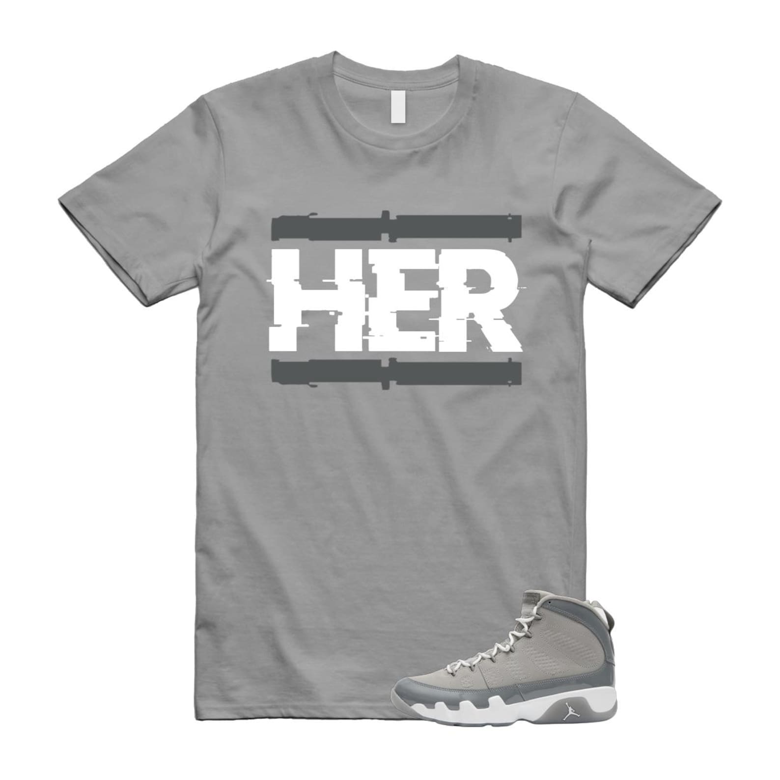 9 Cool Grey White 2025 T Shirt Match HER HV4794-011 T-Shirt, Sneaker Match Tee