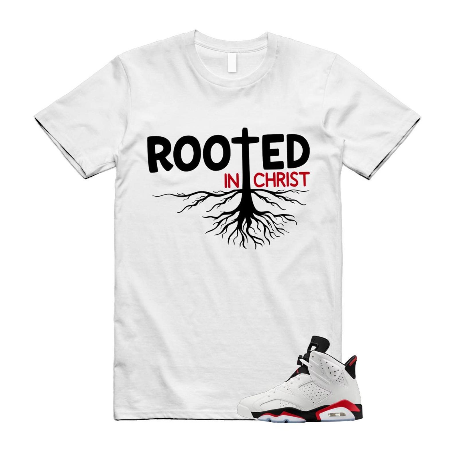 6 Fire Red Summit White Black T Shirt Match ROOTED CT8529-120 T-Shirt, Sneaker Match Tee